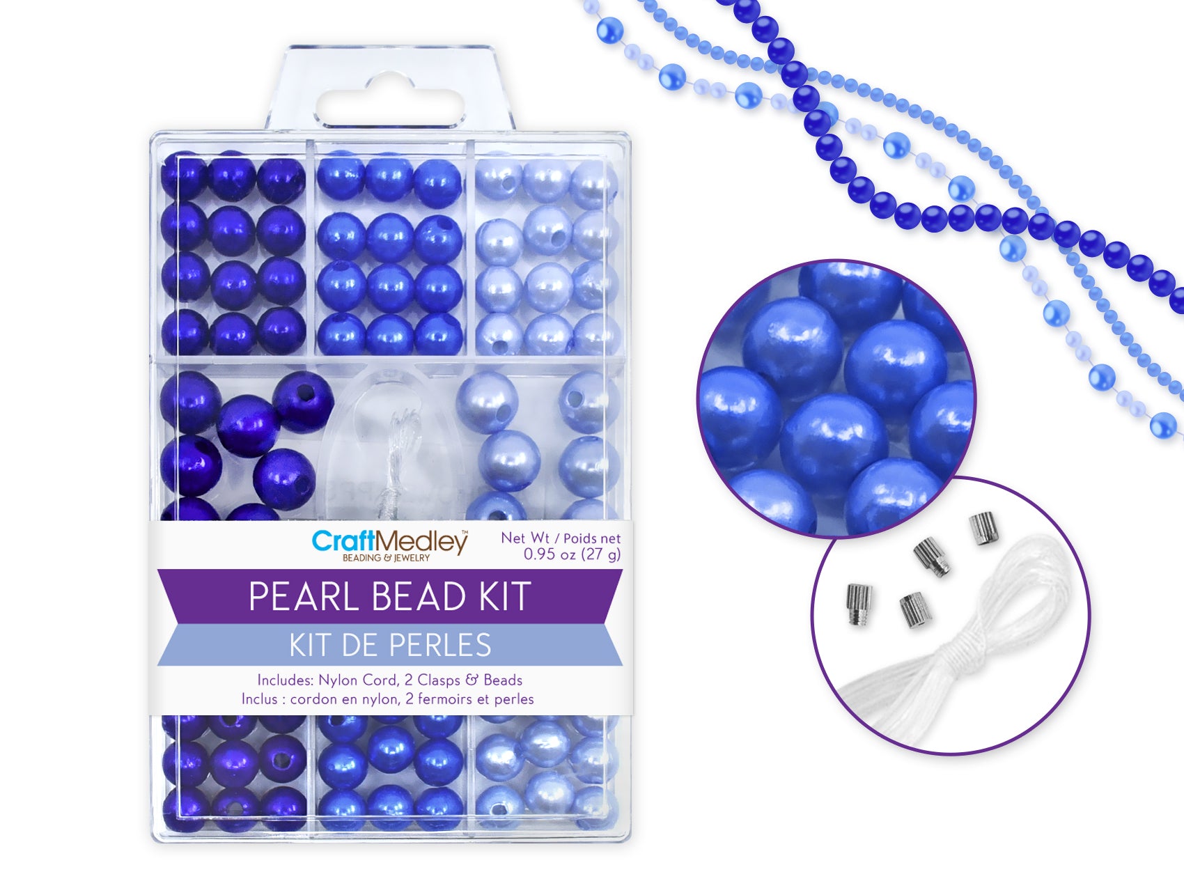 Blue Pearl Beads Kit with Cord and Clasps