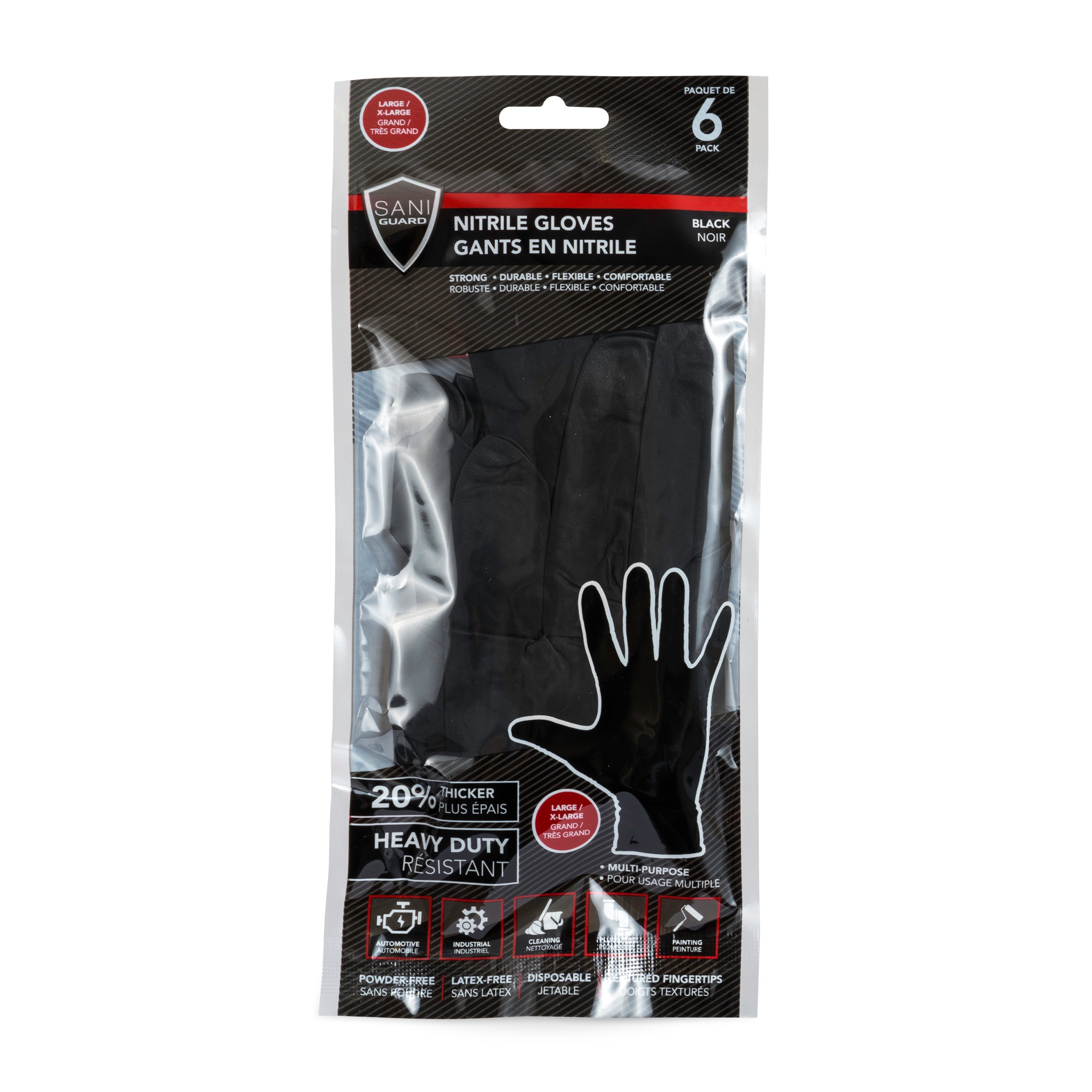 Sani-Guard Black Nitrile Gloves Retail Large 6/Bag