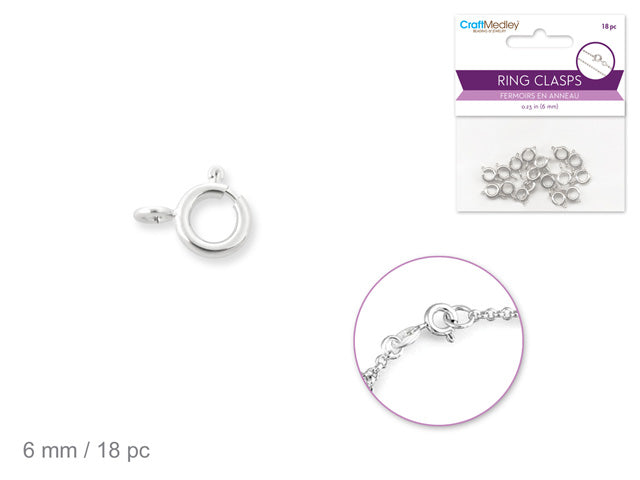 Silver 6mm Ring Clasps, 18 Count