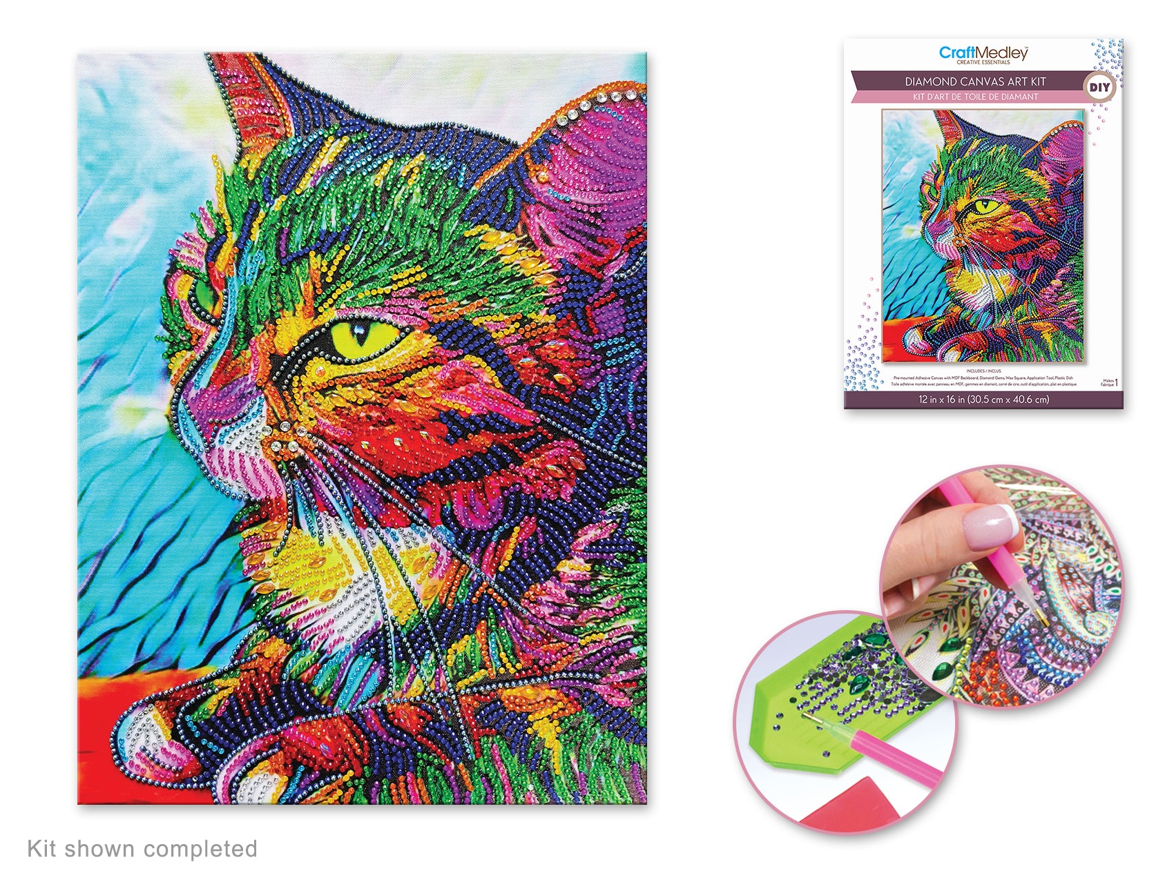 Diamond Painting Art Kit with Gems, Tool and Tray – Cat Design
