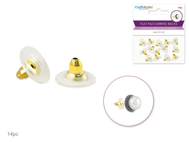Gold Flat-Pad Earring Backs, 14 Count
