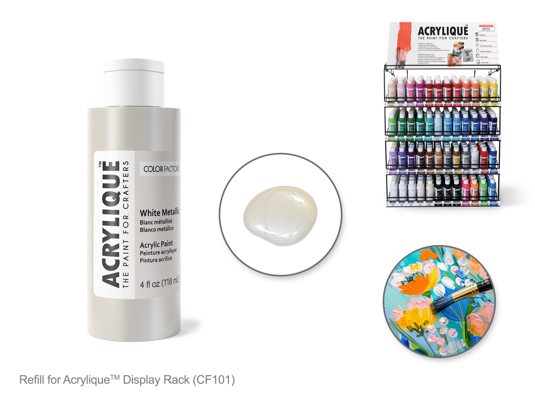 Color Factory 4 oz White Metallic Acrylic Paint