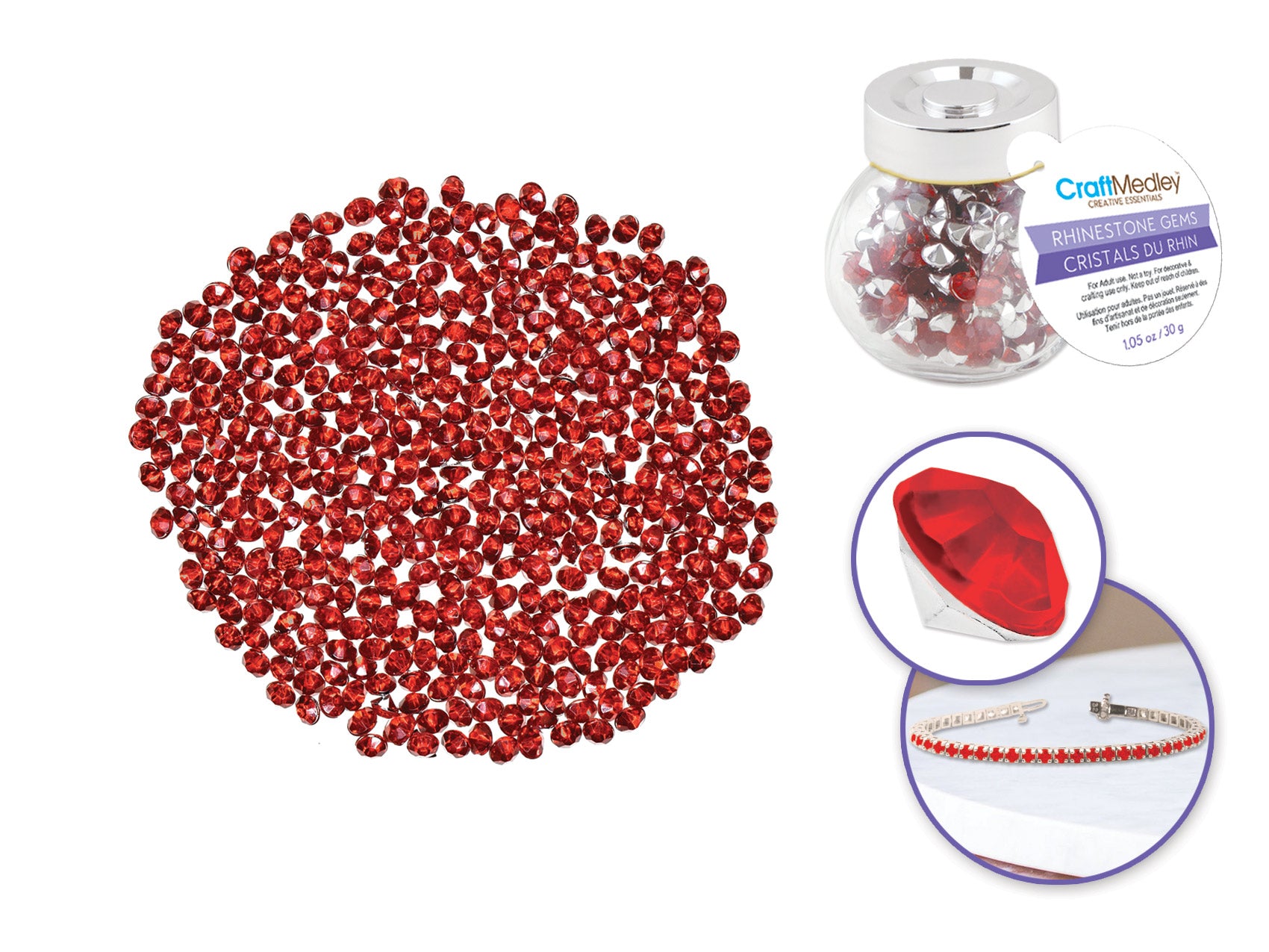 Craft Rhinestones in Glass Jar – Ruby Red