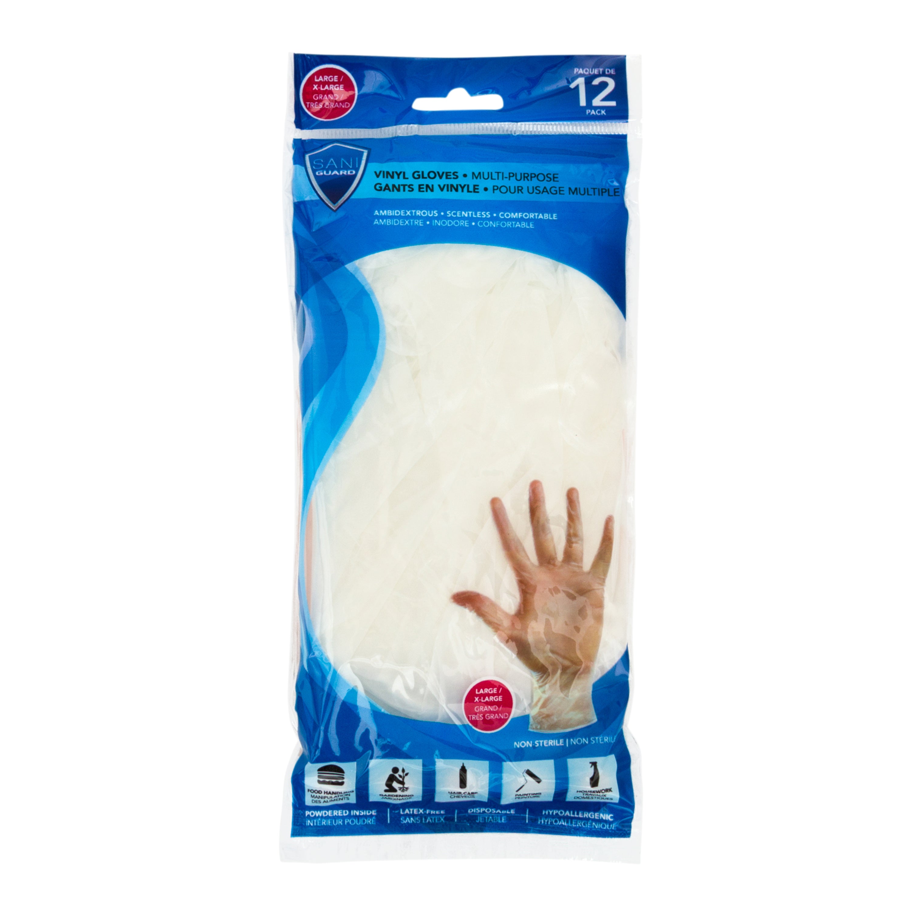 Sani-Guard Vinyl Gloves L-Xl 12/Pk