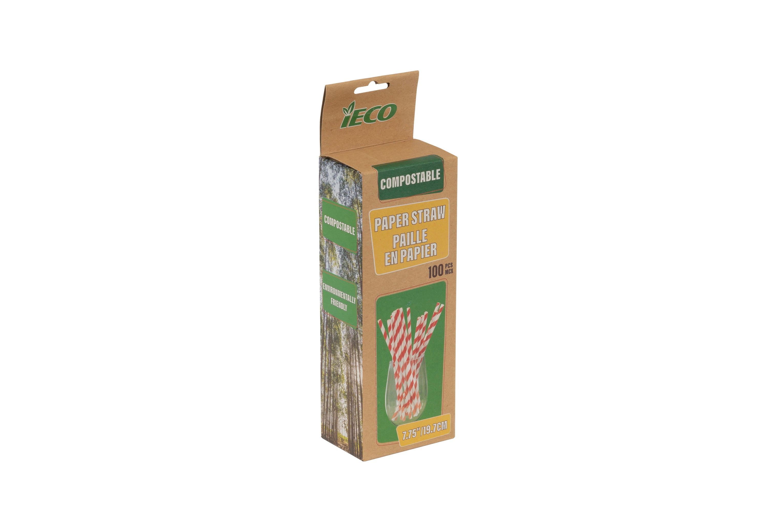 iEco 8" Red & White Paper Straw 100/Box
