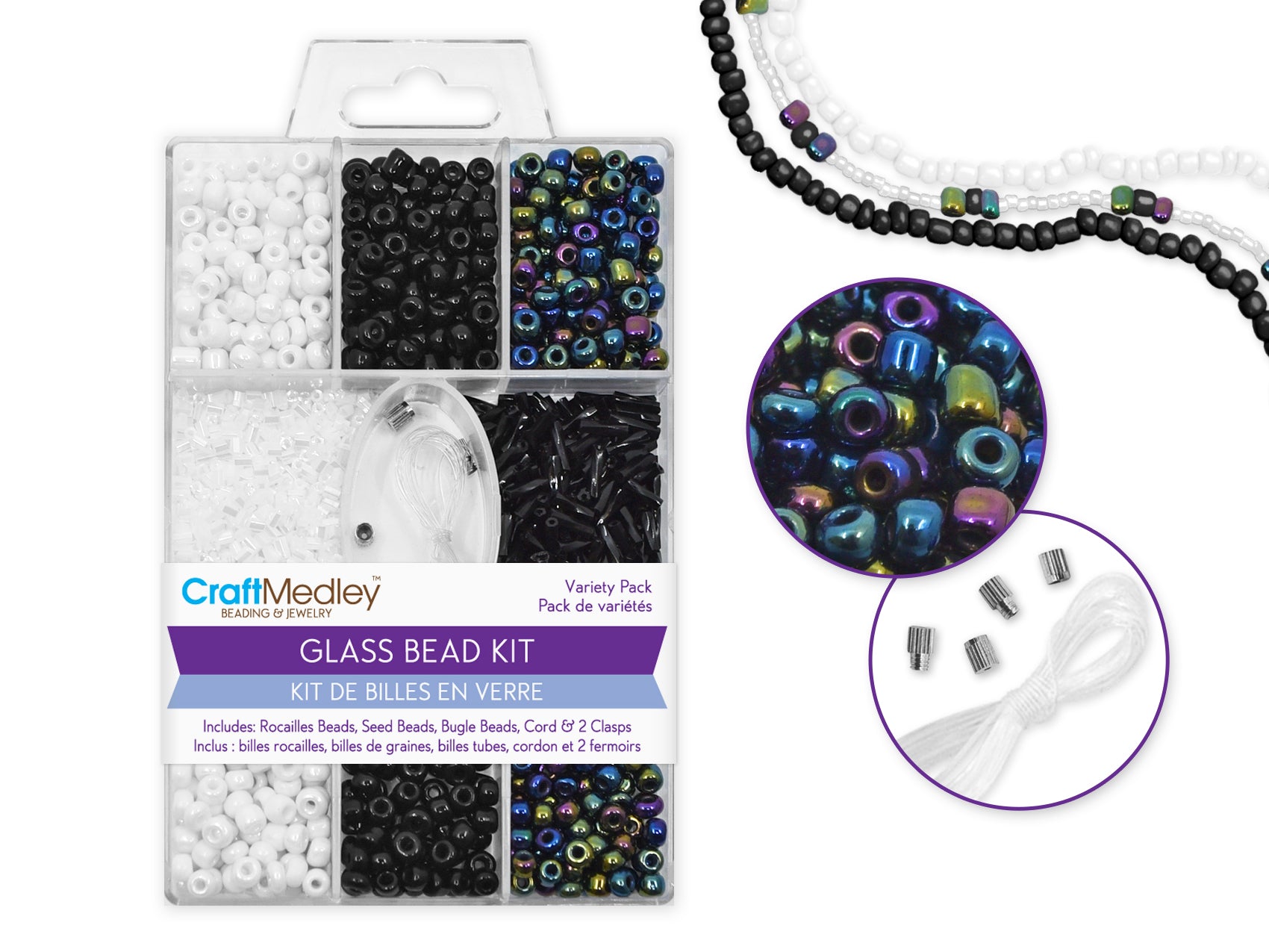 Glass Bead Kit with Cord and Clasps