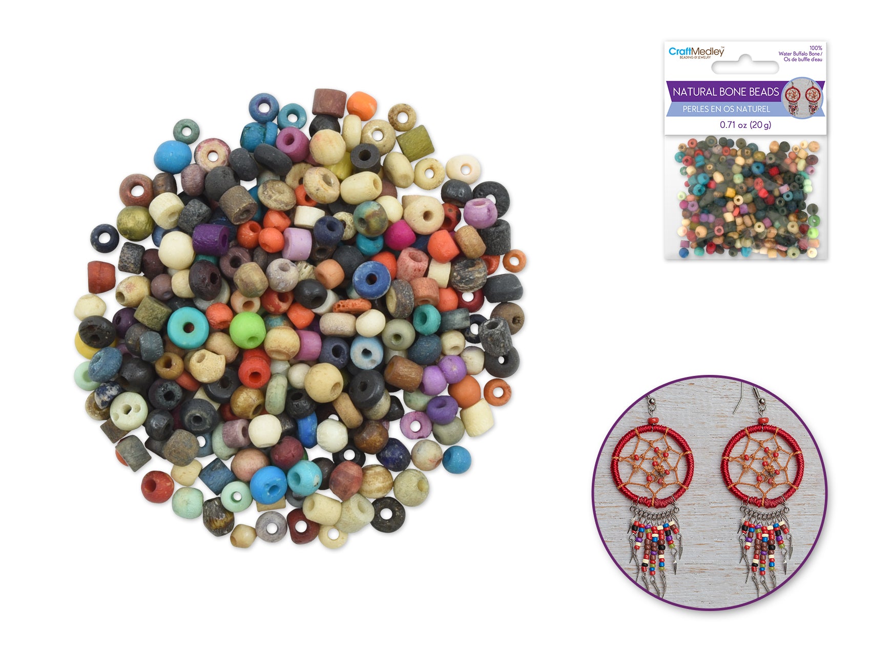 Multi-Mix Bone Beads, 4-6 mm, 20 g