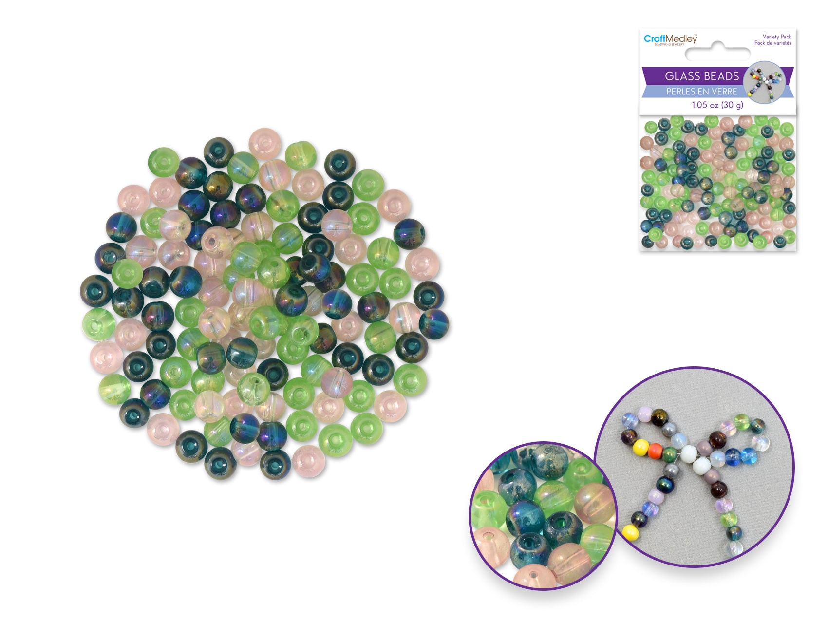 Glass Beads 6mm Round Polish Effect - Meadow