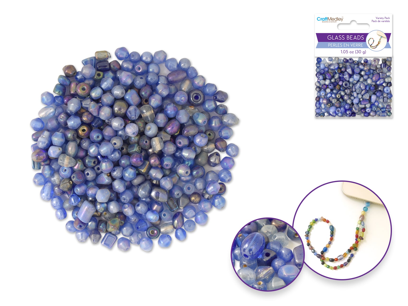 Amethyst Glass Beads, 4mm-6mm, 30g