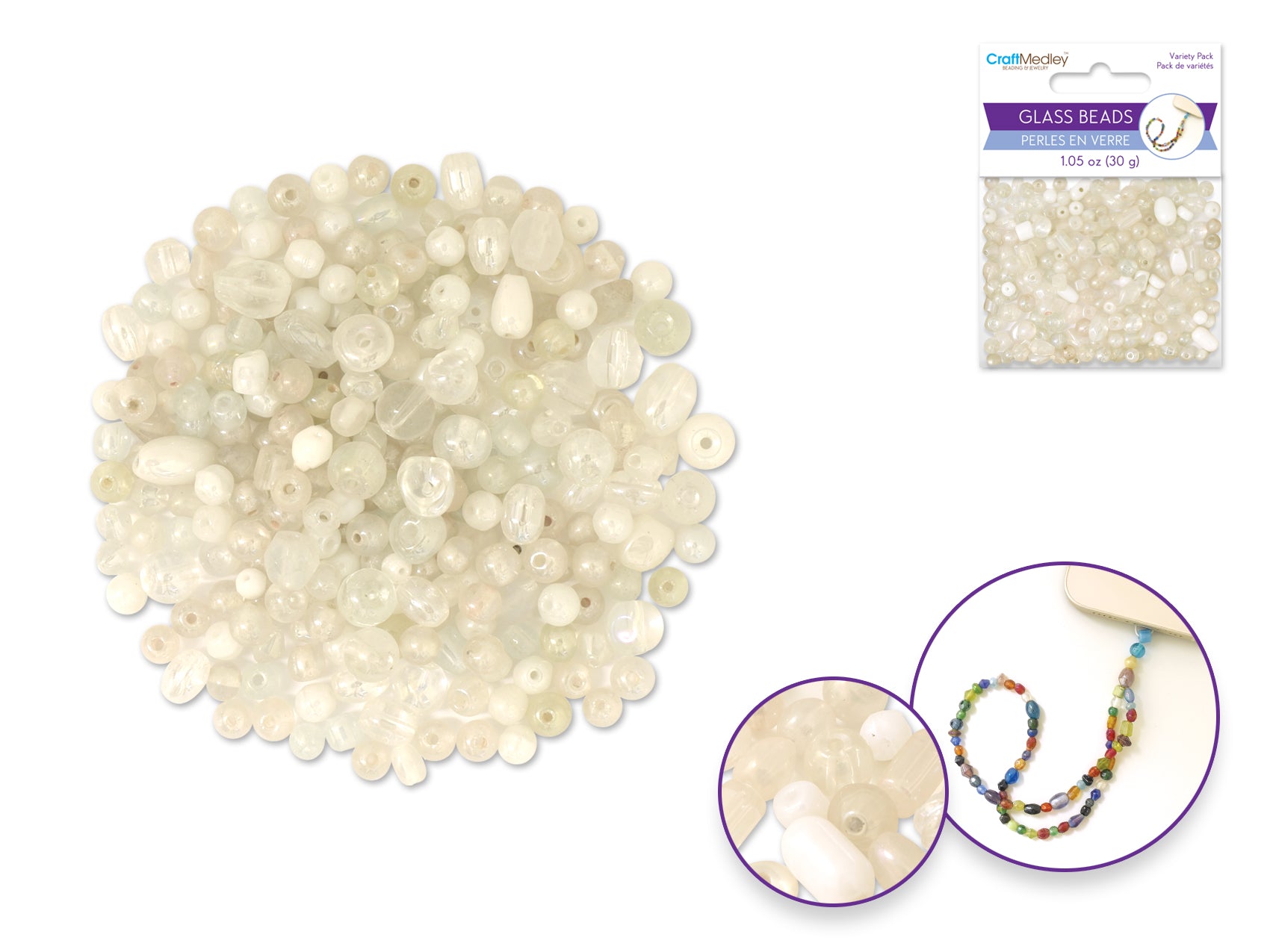 Glass Beads, 4-6 mm Mix, Oyster Finish, 30 g