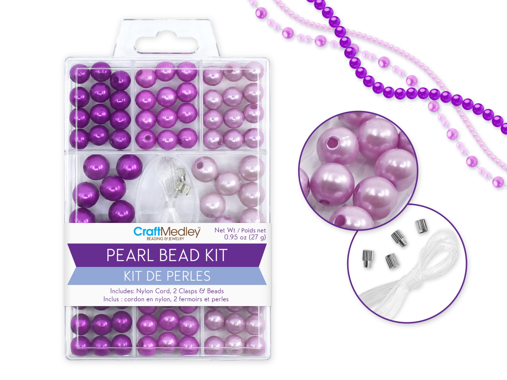 Pearl Bead Kit with Cord and Clasps, Violet
