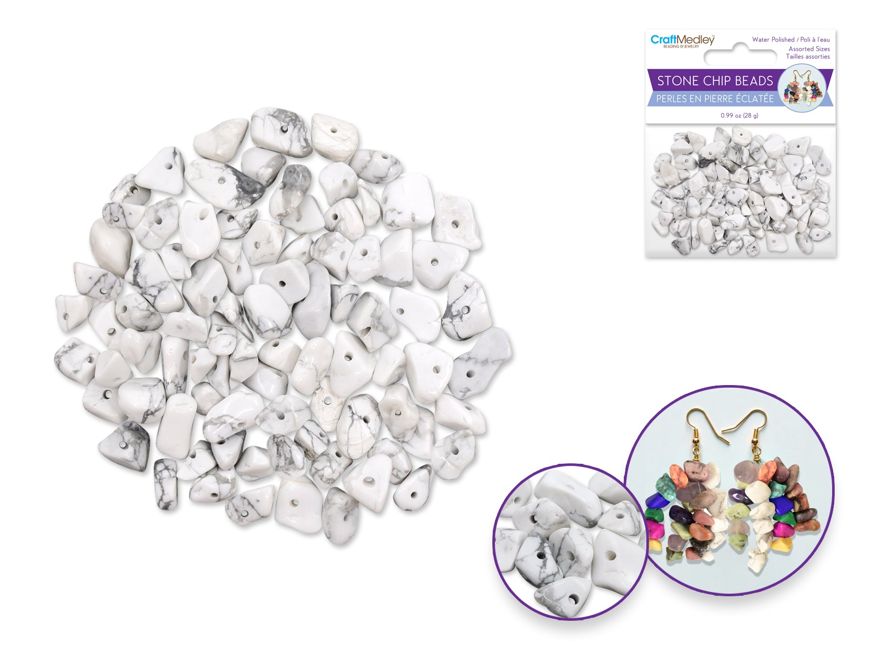 Polished Marble Stone Chip Beads, 5-8mm, 28g