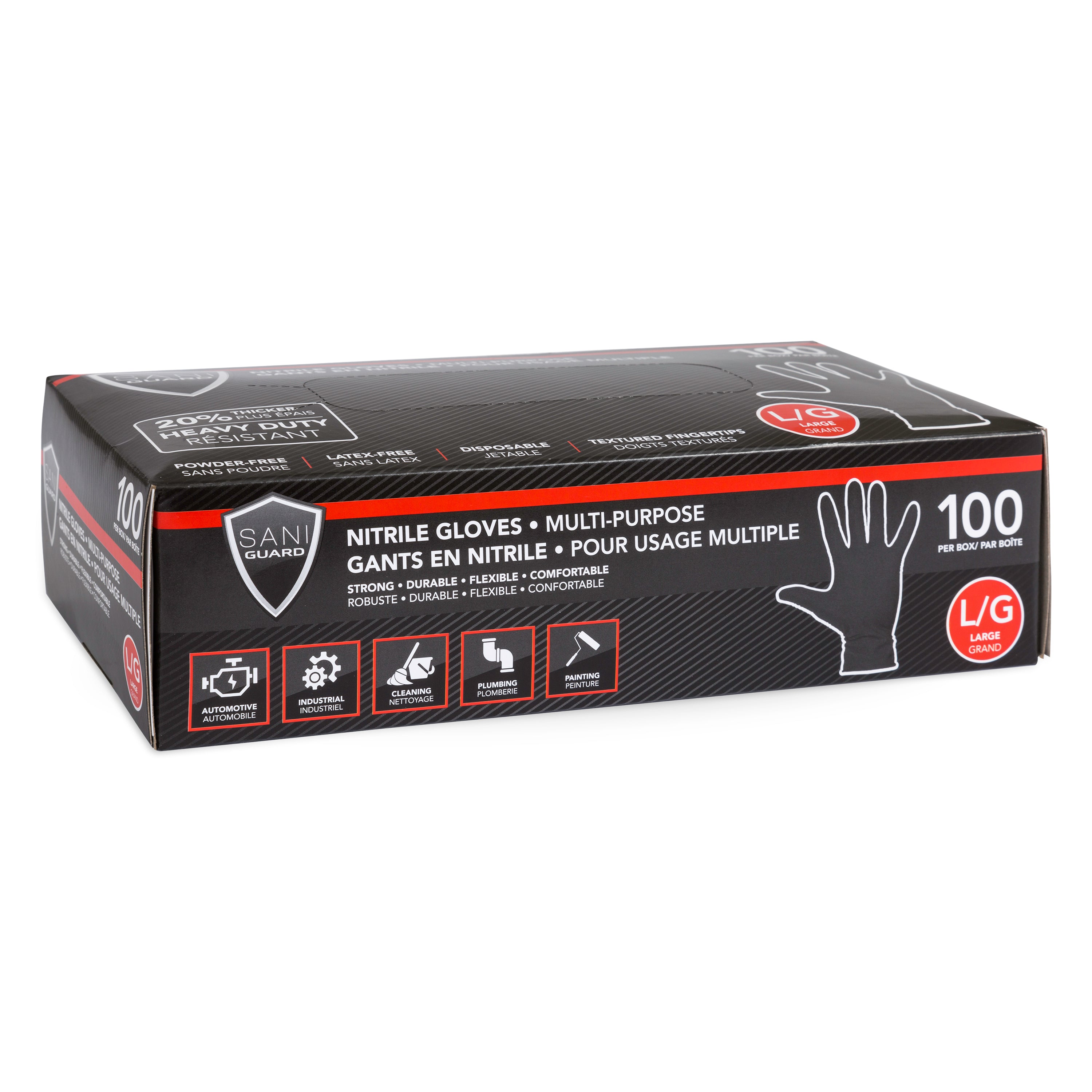 Sani-Guard Black Nitrile Gloves Large 100/Pk