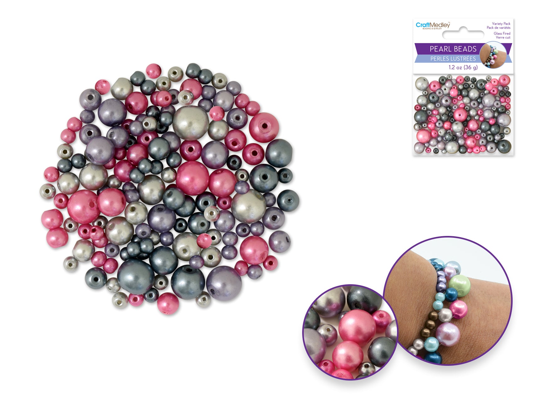 Glass Pearl Beads Assortment, 4mm-10mm, 36g, 4 Colors