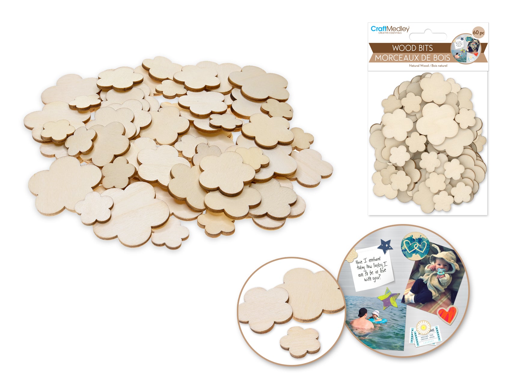 Craftwood Wooden Flower Craft Pieces, 60 Count