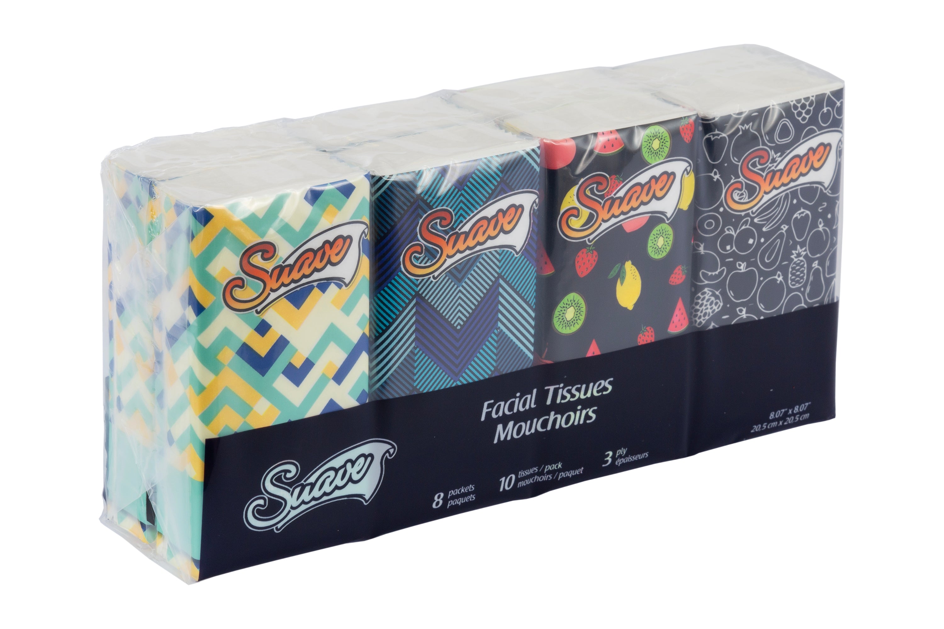 Suave 3Ply Pocket Facial Tissue 10 Tissue/Pk X 8Pks/Bag