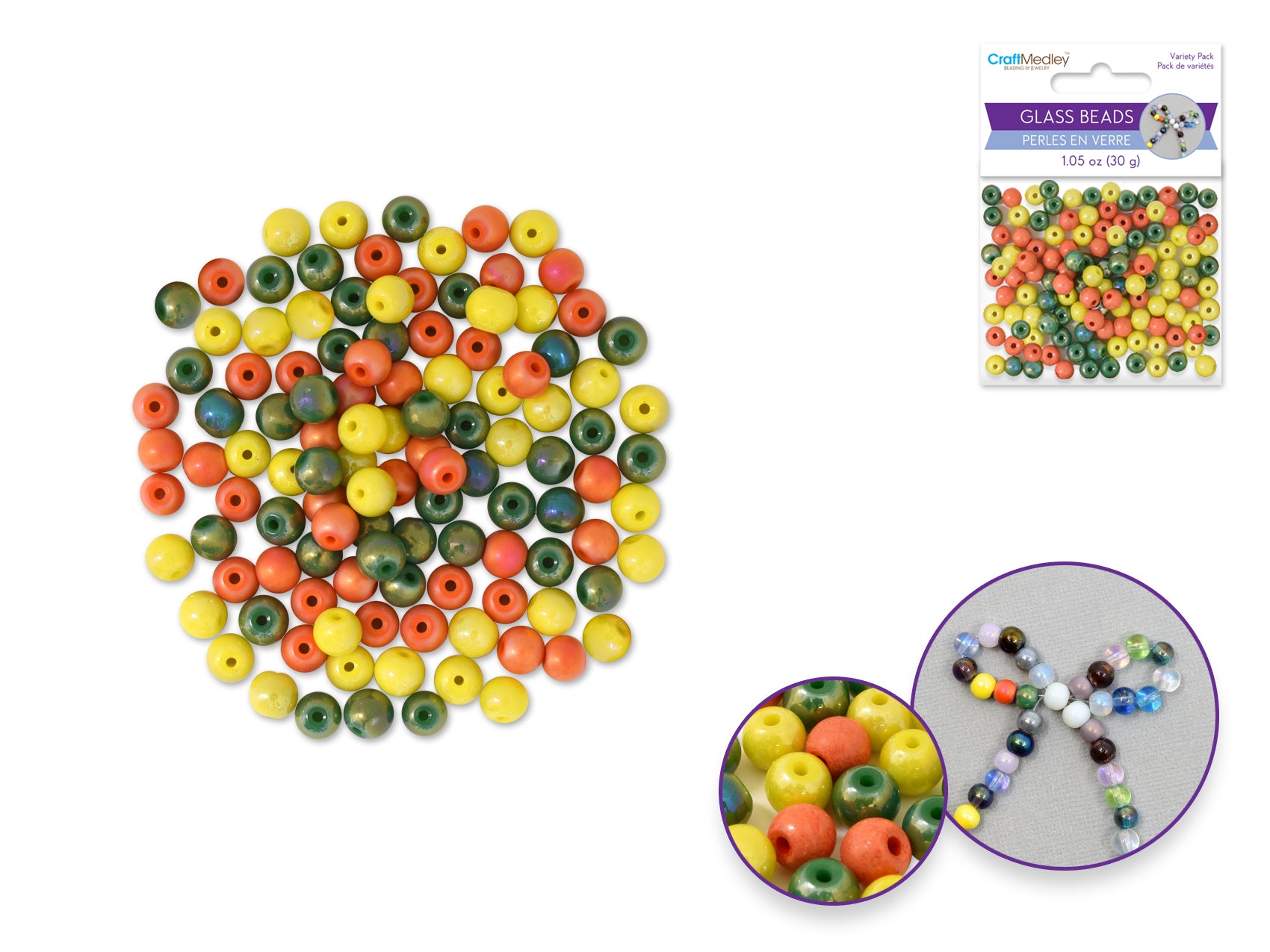 Tropicana 6mm Round Glass Beads, 30g