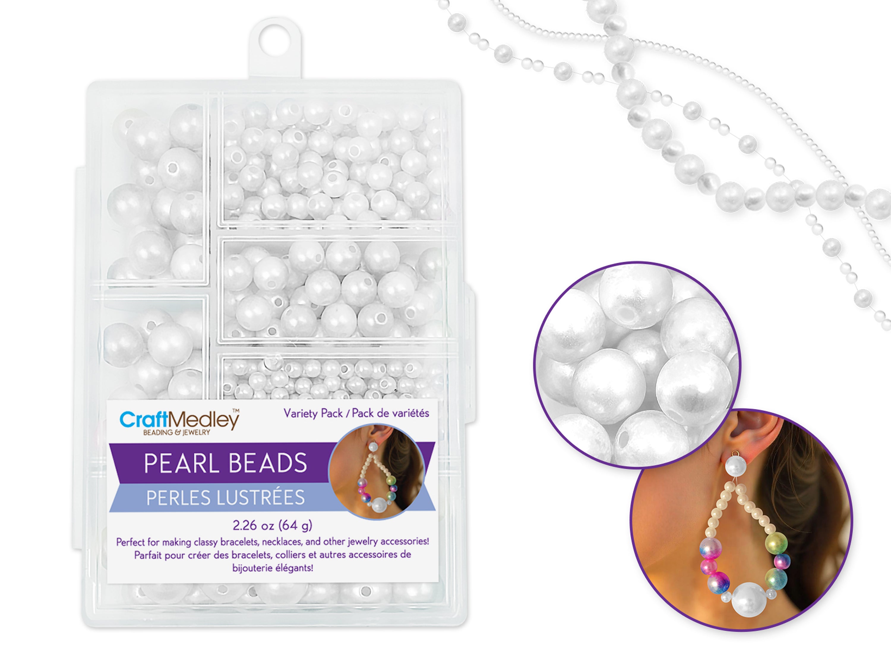 Dyed Gloss Pearl Beads, White