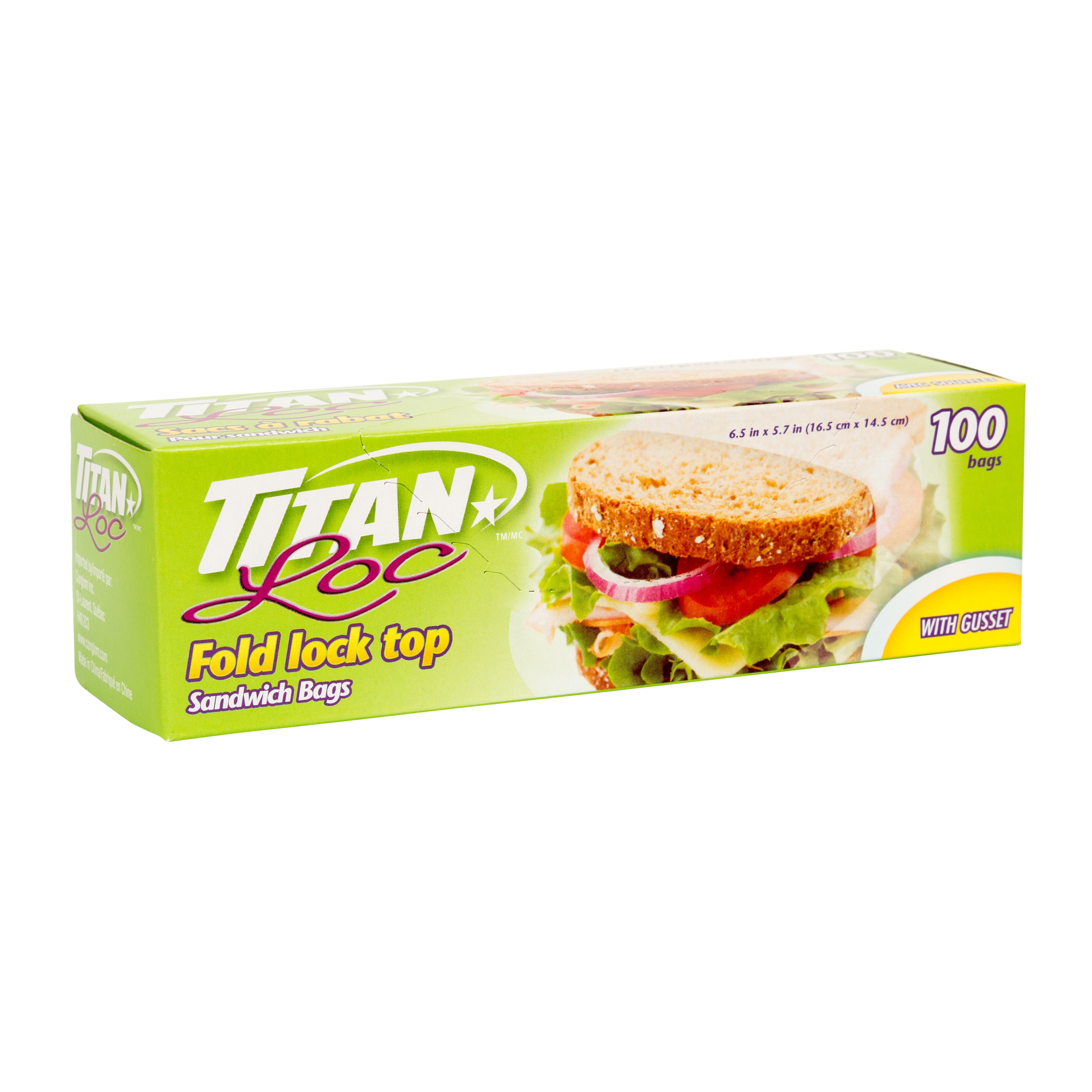 Titan Fold Lock Top Sandwich Bags W/Gusset 100/Pack