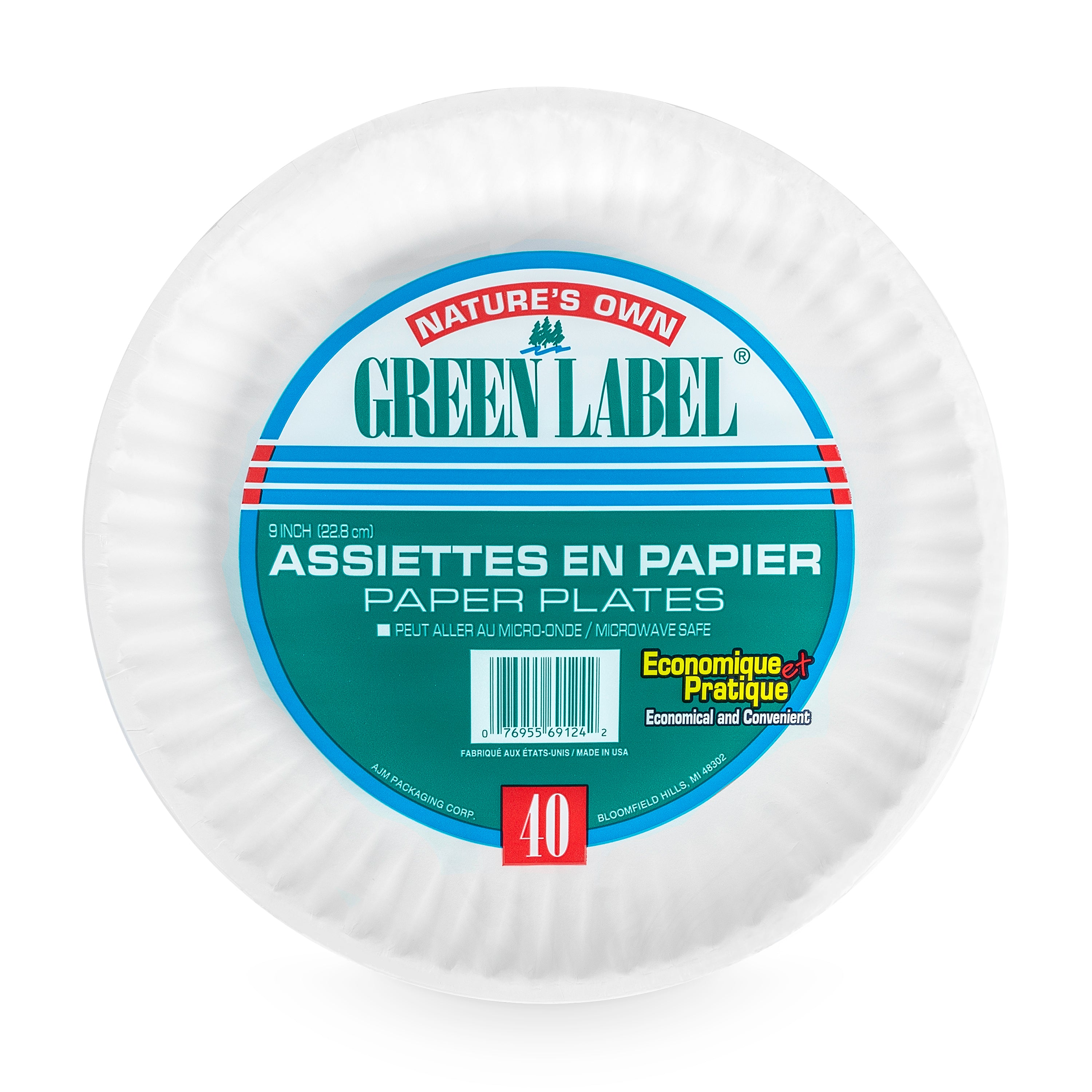 Green Label 9" Paper Plate 40/Pack