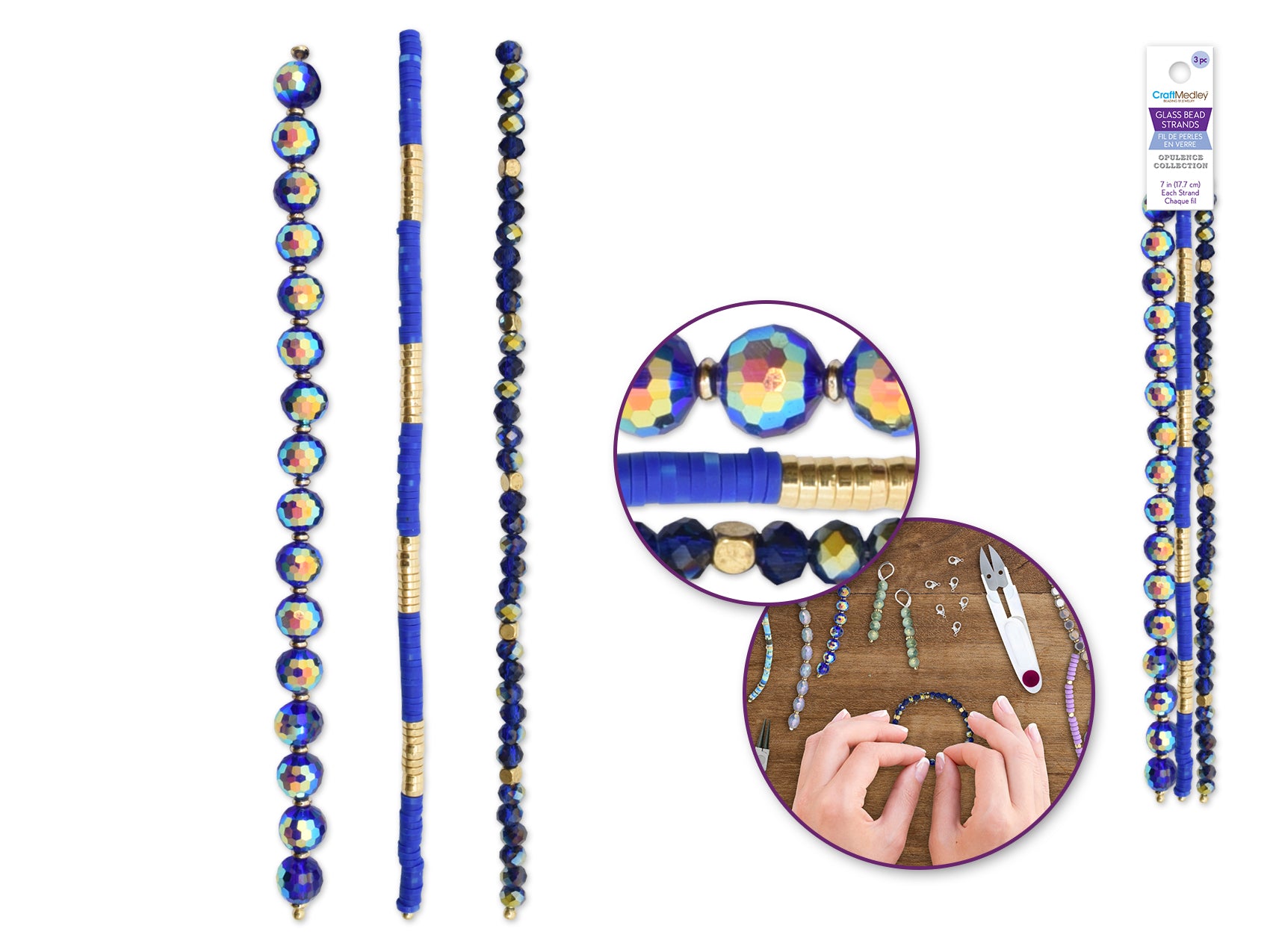 Glass Bead Triple Strand Bracelet - Sapphire