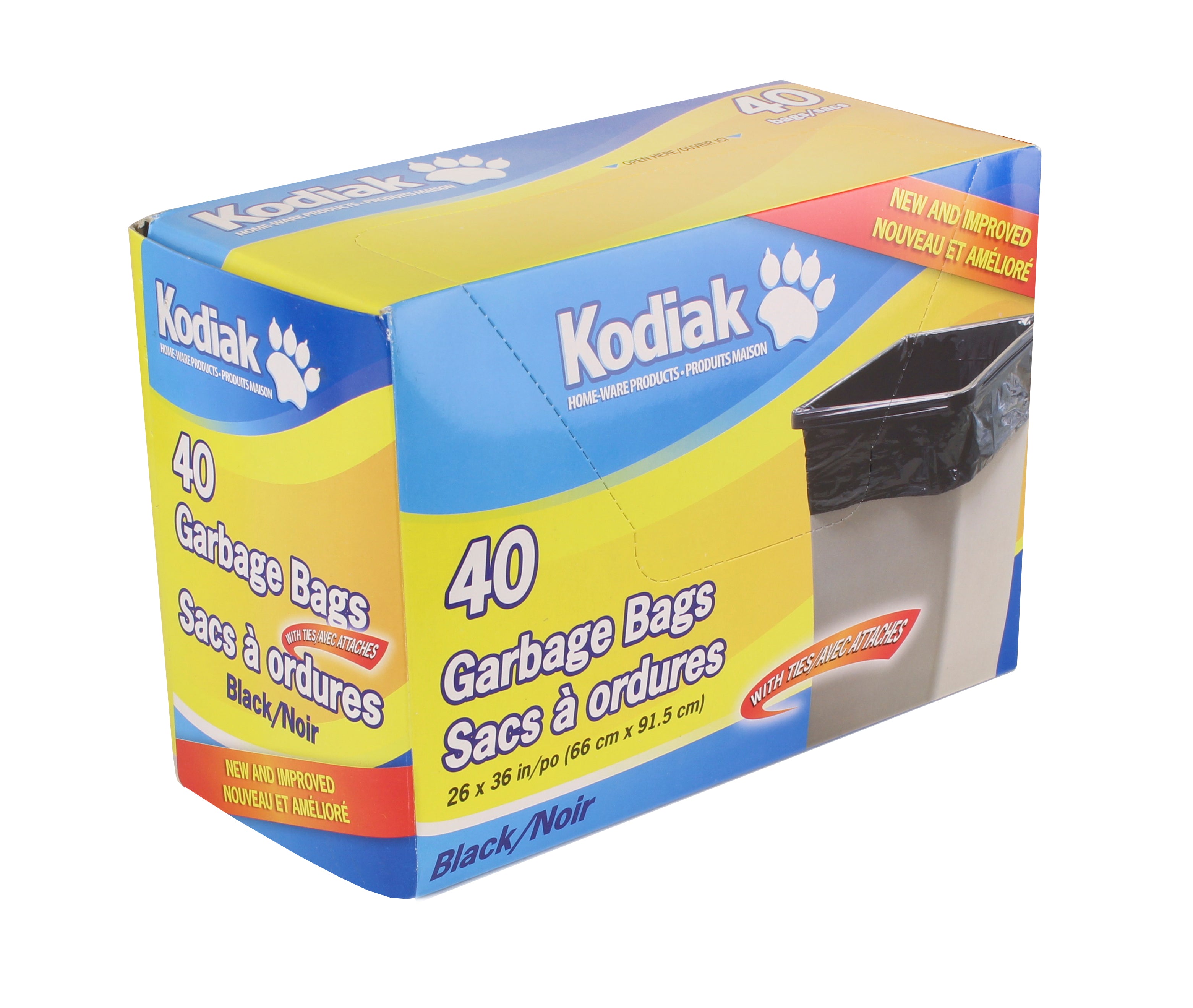 Kodiak Regular Garbage Bags 26" X 36" Black 40/Box Gauge 0.8Mil