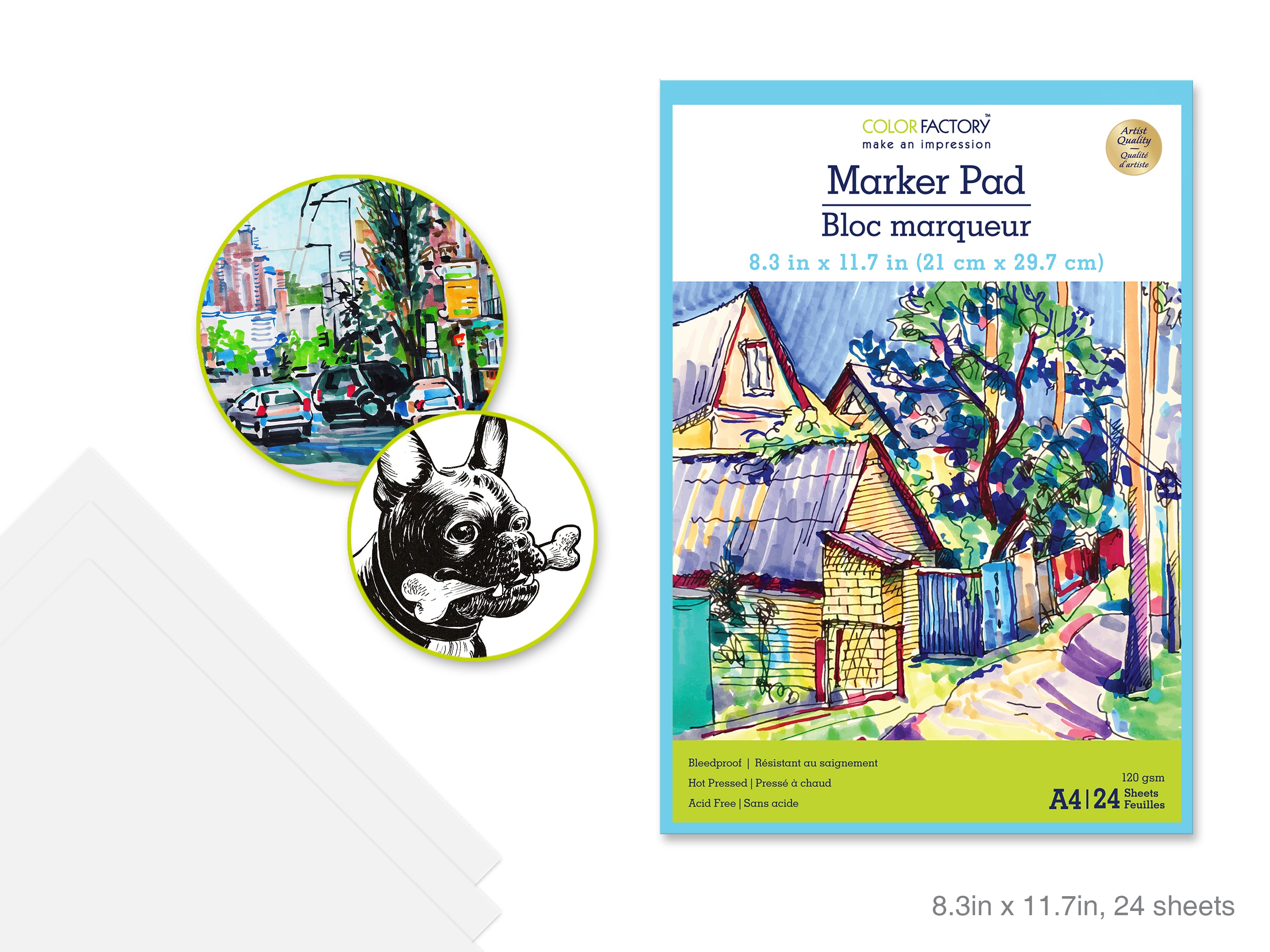 Color Factory Bleedproof Marker Pad, 8.25" x 11.75", 24 Sheets