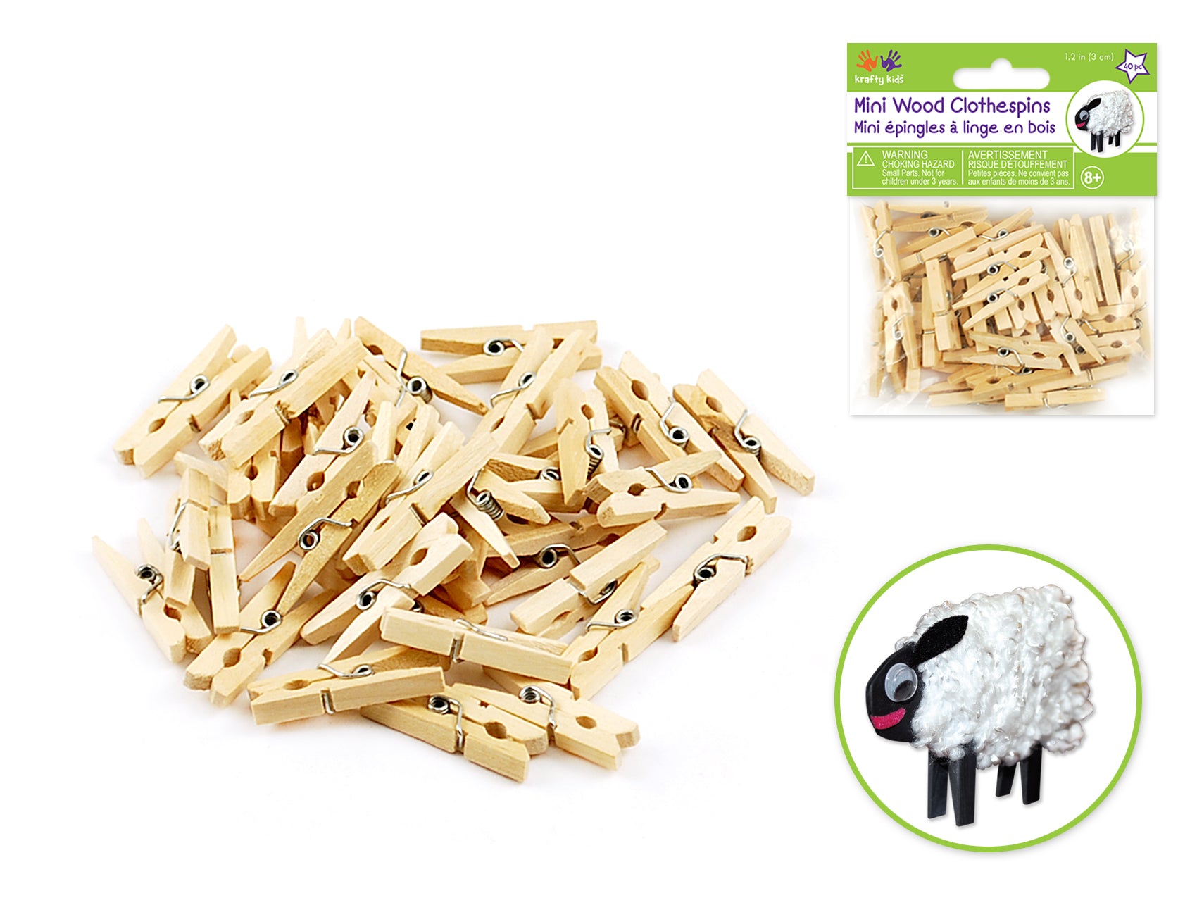 Mini Natural Wood Clothespins, 40 Pack