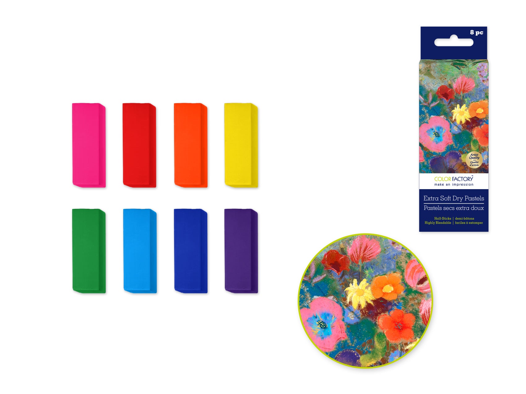 Extra Soft Dry Oil Pastels, 8 Count Half-Sticks, Bright Colors