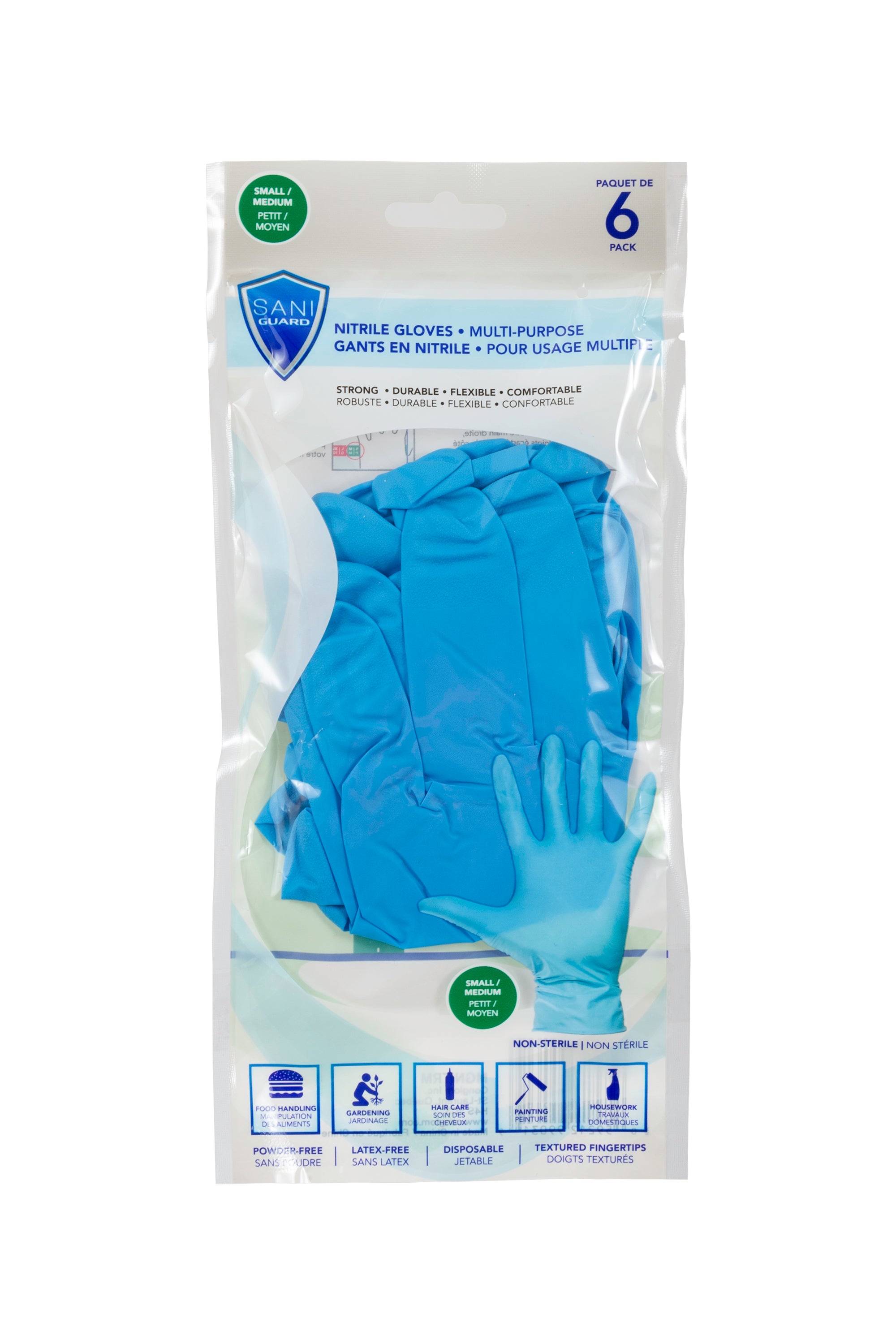 Sani-Guard Nitrile Gloves Retail  Medium 6/Bag