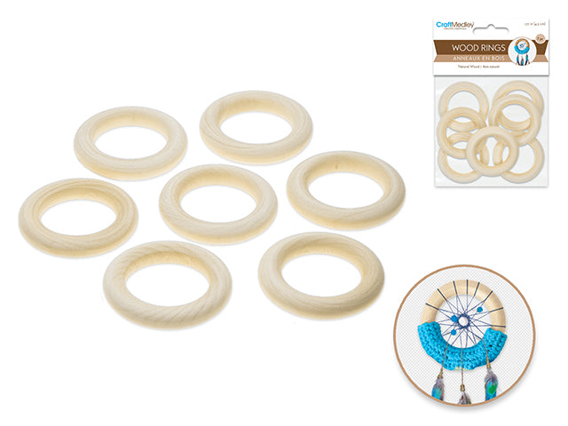 Natural Wooden Craft Rings, 7 Pack, 45 mm