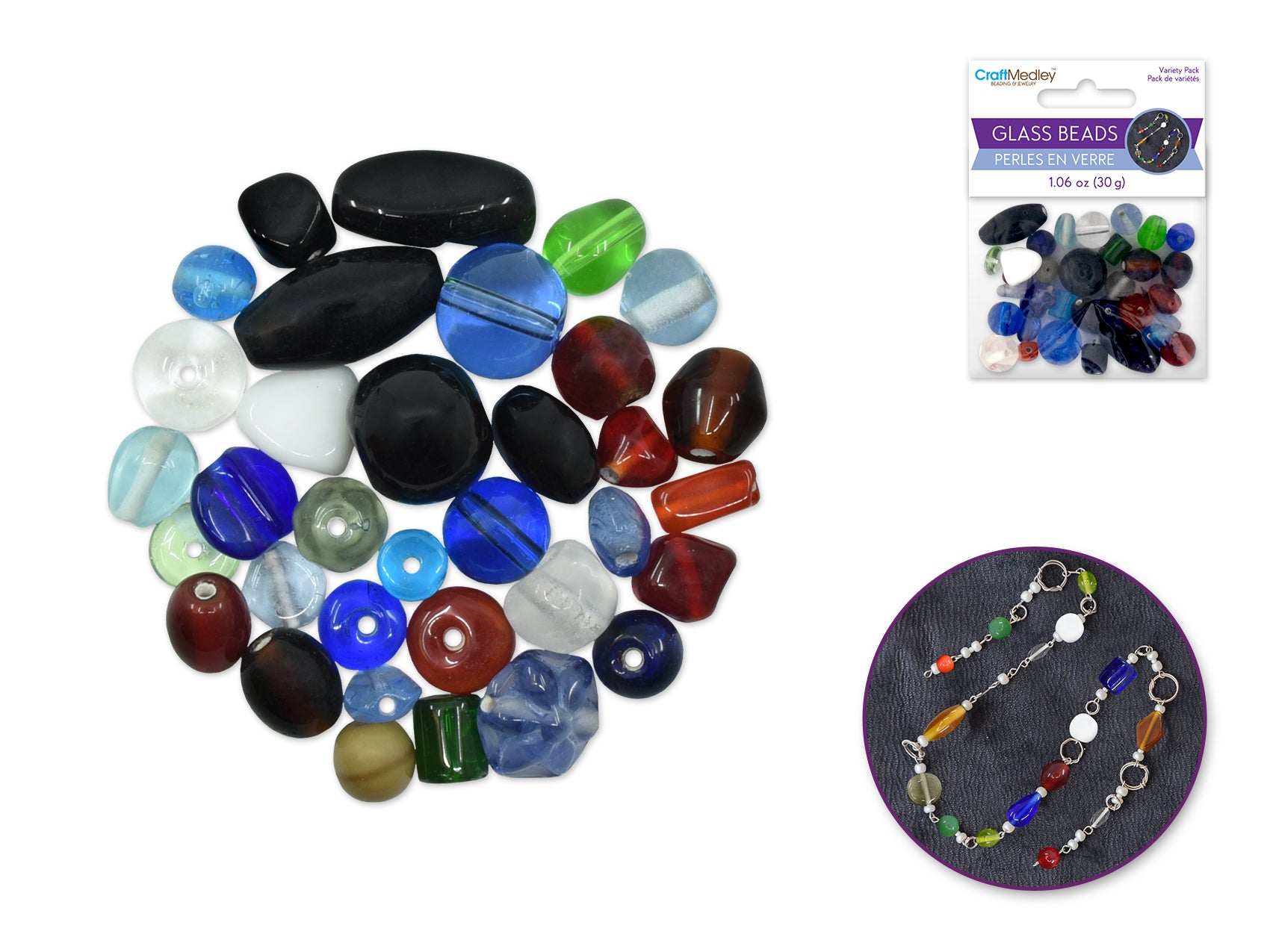 Handmade Glass Beads 8-14mm, Multi-Color, 30g