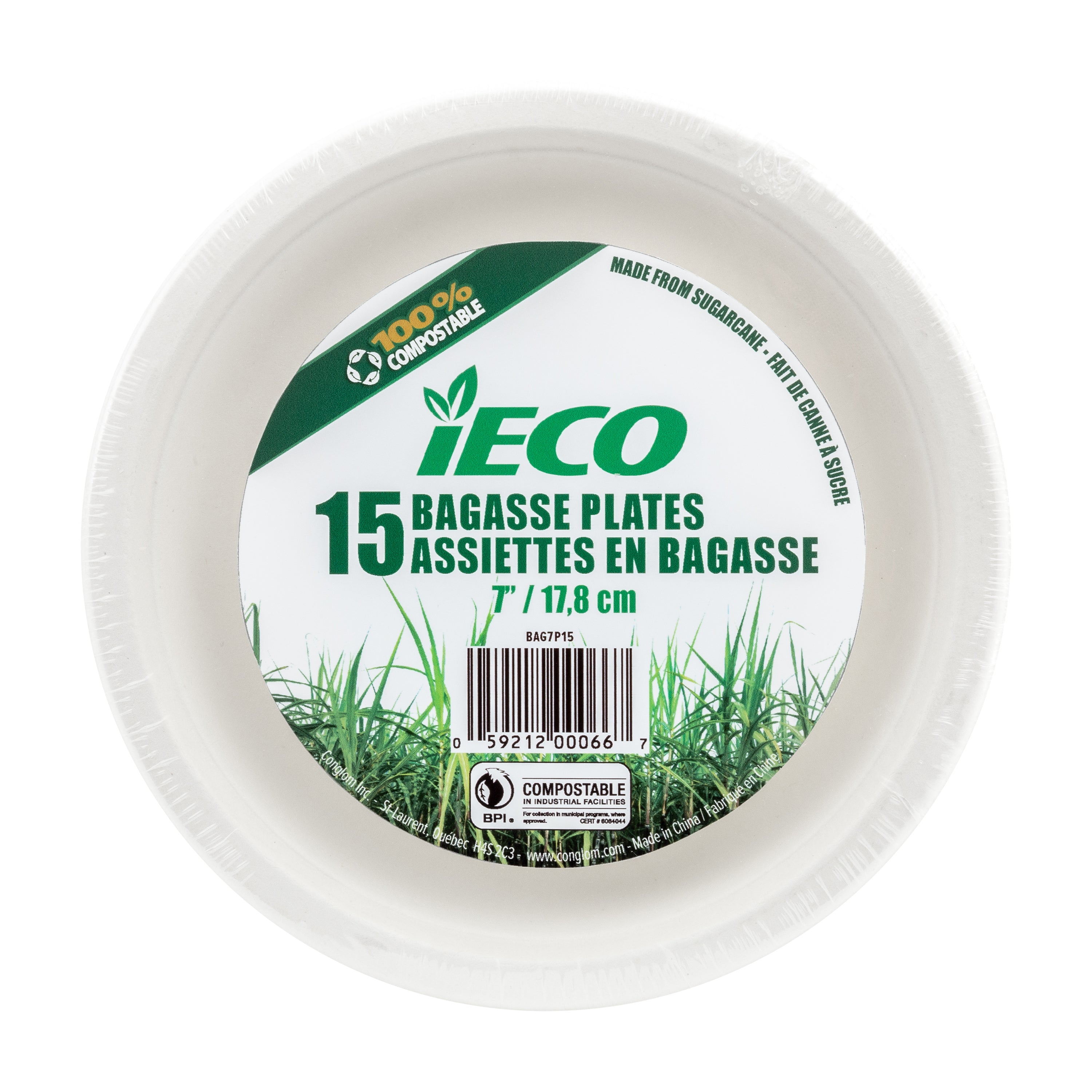 iEco  7" Bagasse Plate 15/Pk