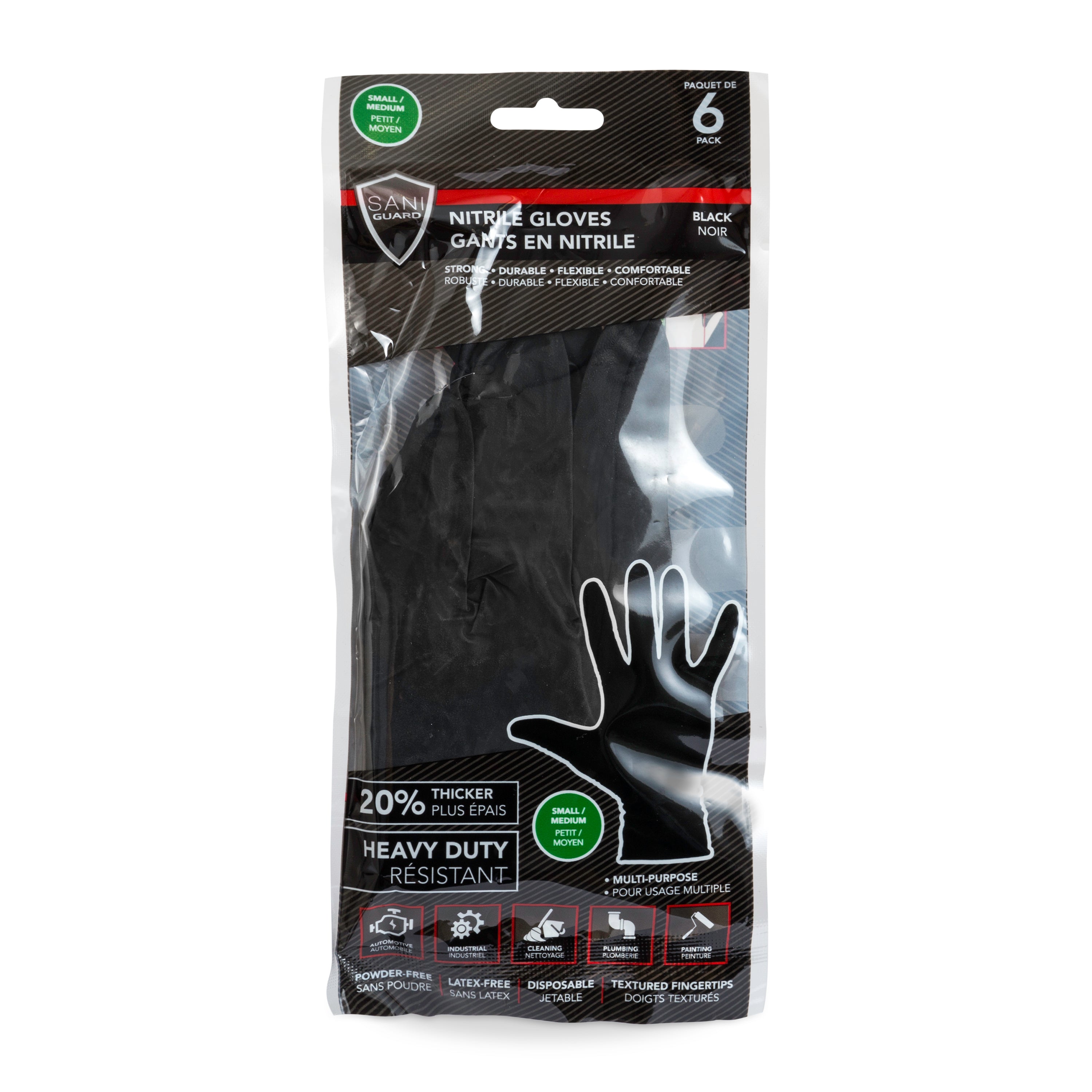 Sani-Guard Black Nitrile Gloves Retail Medium 6/Bag