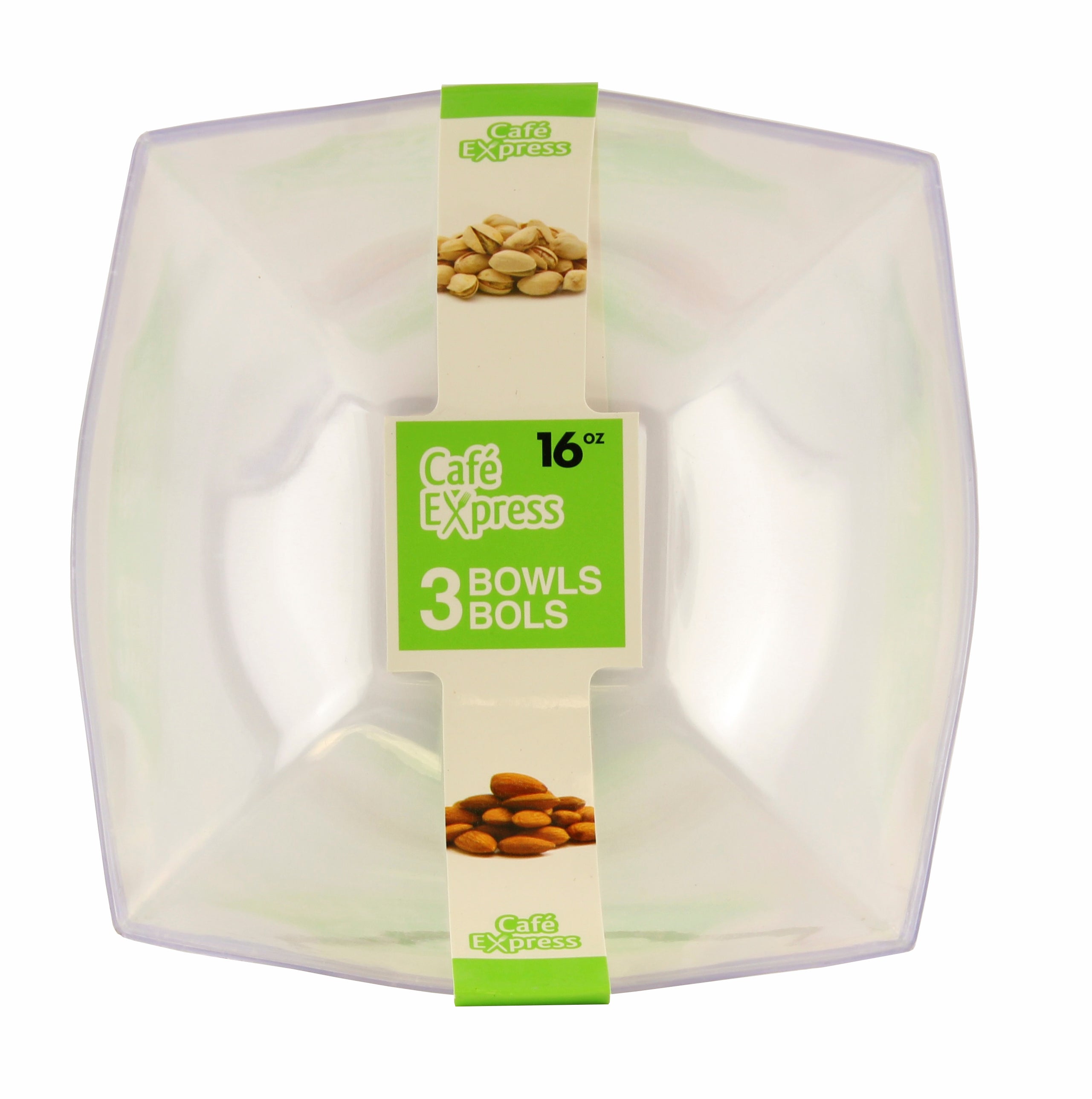 Cafe Express 16Oz Square Bowls Clear 3/Pk
