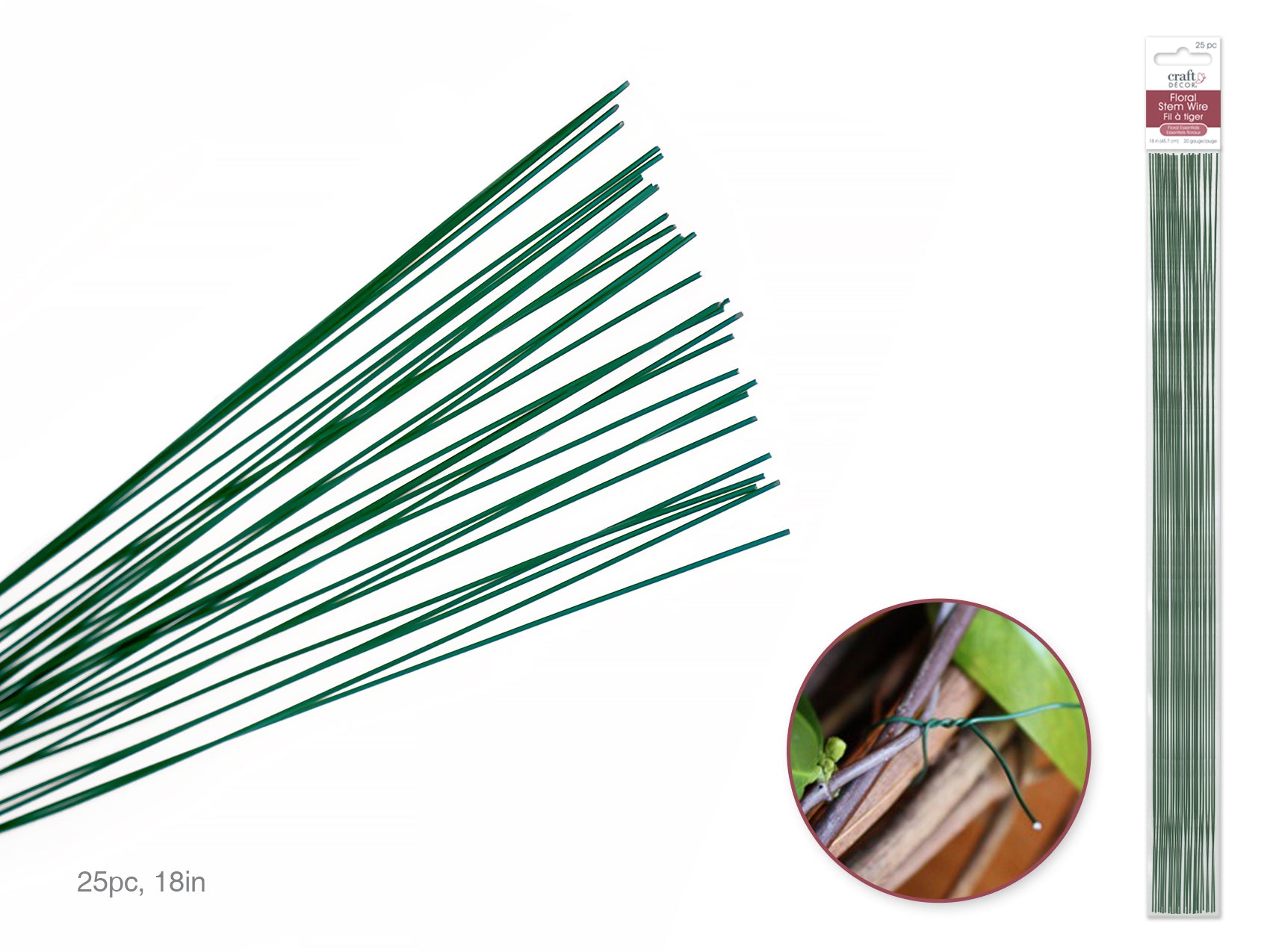 Green Floral Stem Wire, 18", 25 Pack