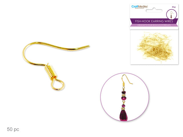 Gold Fish-Hook Earring Wires, 45 Count