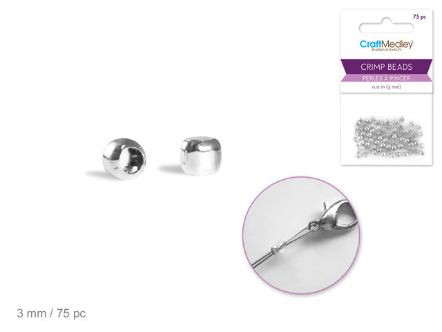 3mm Silver Plated Brass Crimp Beads, 75 Count