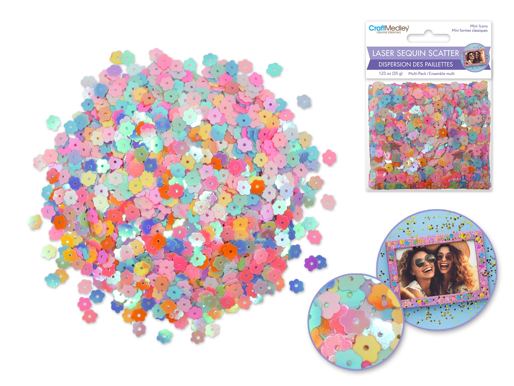 Mini Laser Sequin Scatter Pack - Flower Design