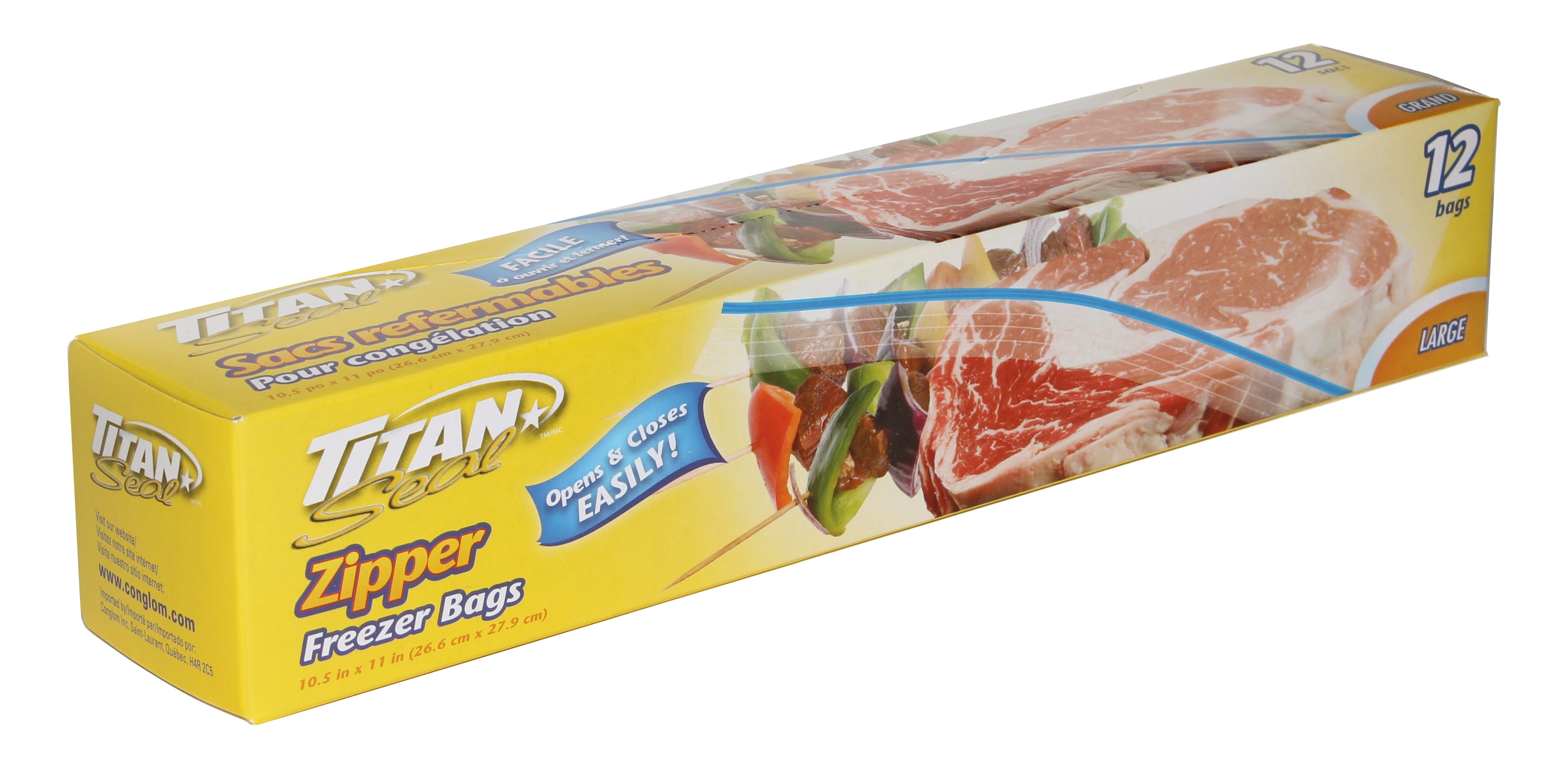 Titan Large Zipper Freezer Bags 12/Pk