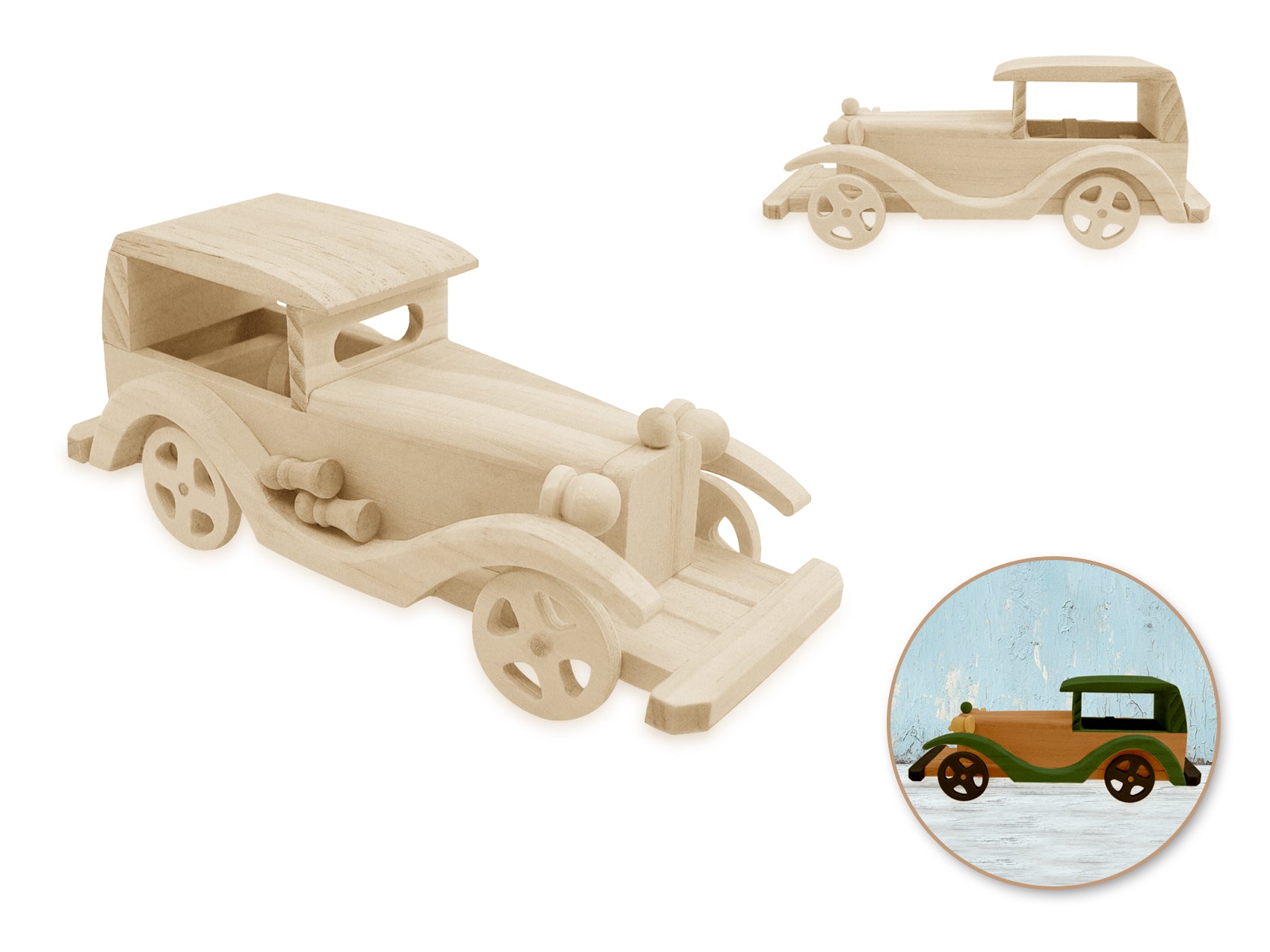 Wooden Vintage Car Craft with Wheels