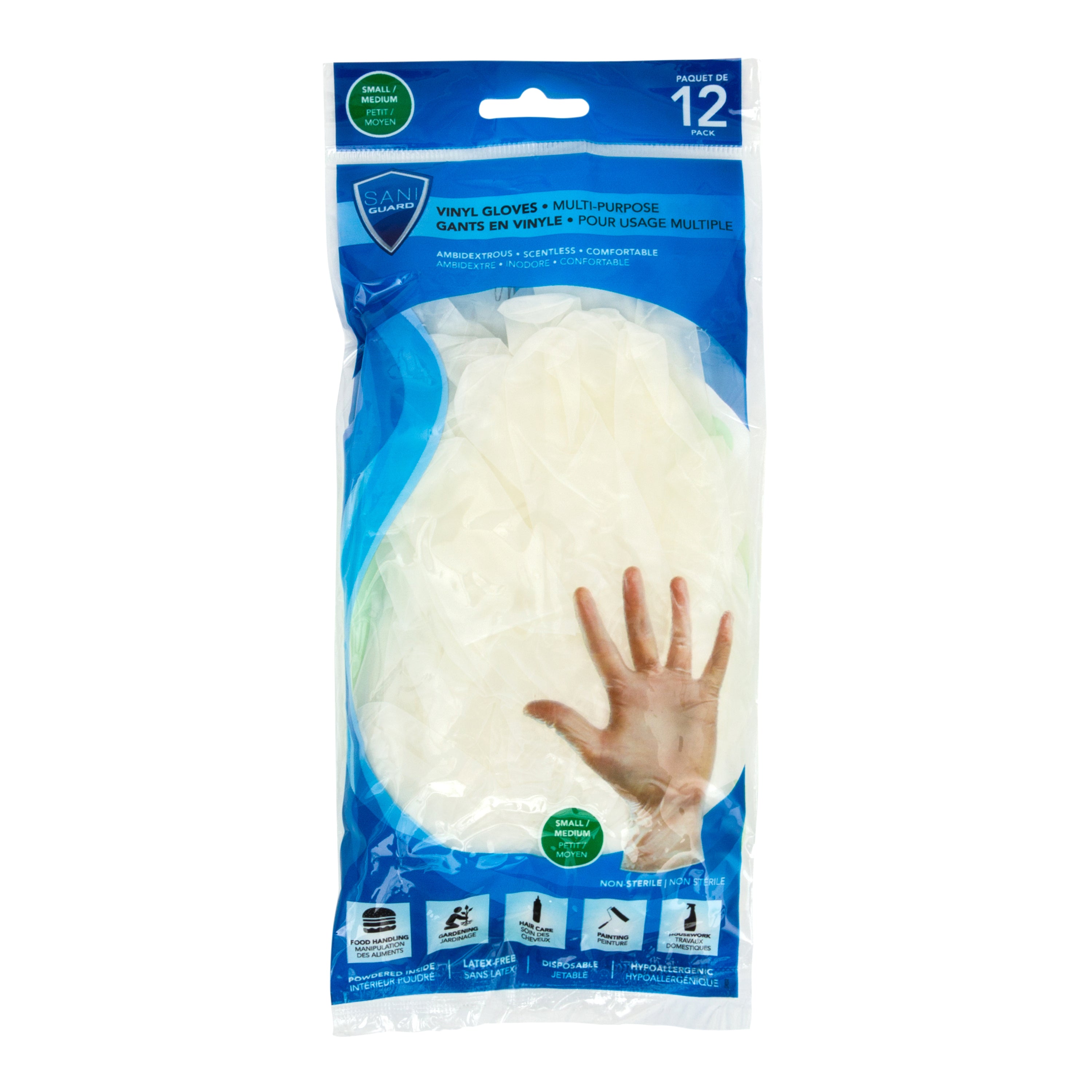 Sani-Guard Vinyl Gloves Size S/M 12/Pk