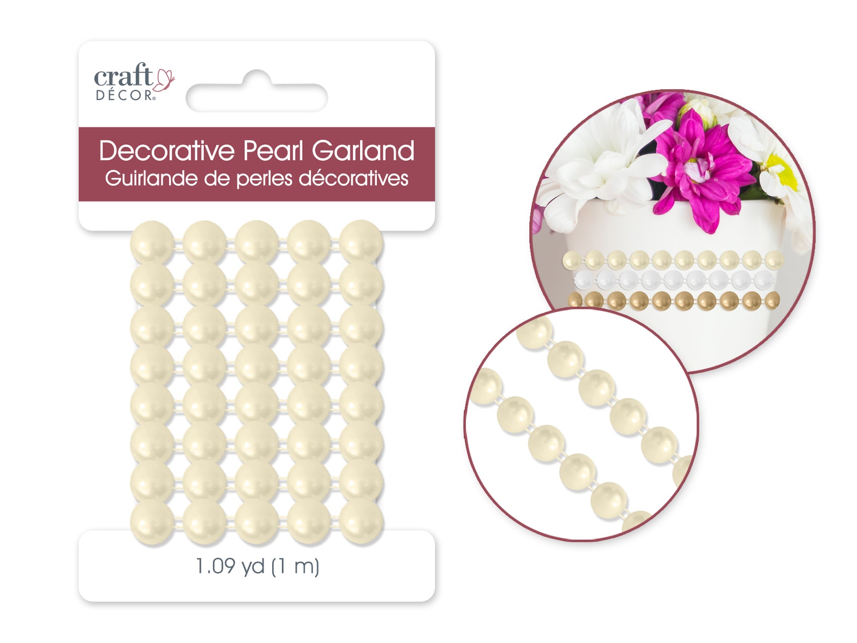 Craft Decor Ivory Pearl Garland, 1m
