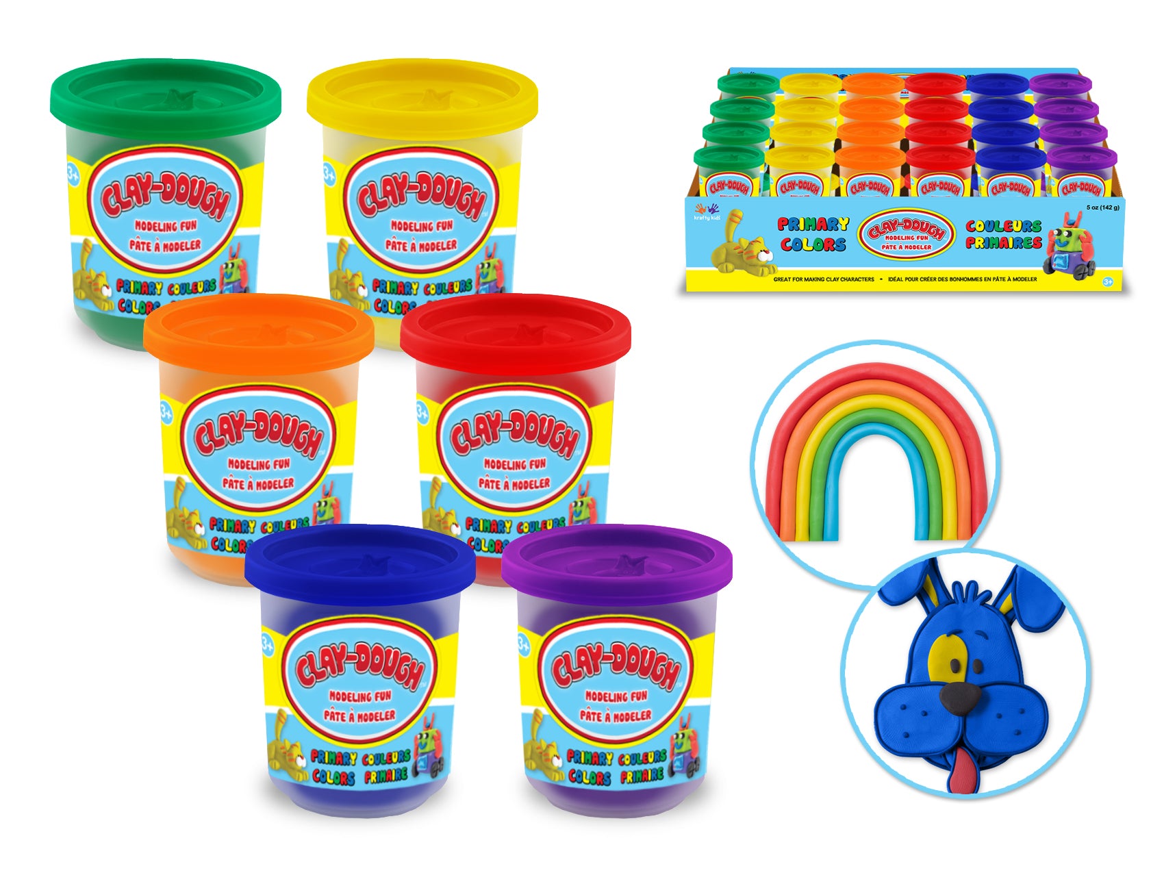 Krafty Kids 5 oz Clay Dough Tubs, 6 Color Assortment