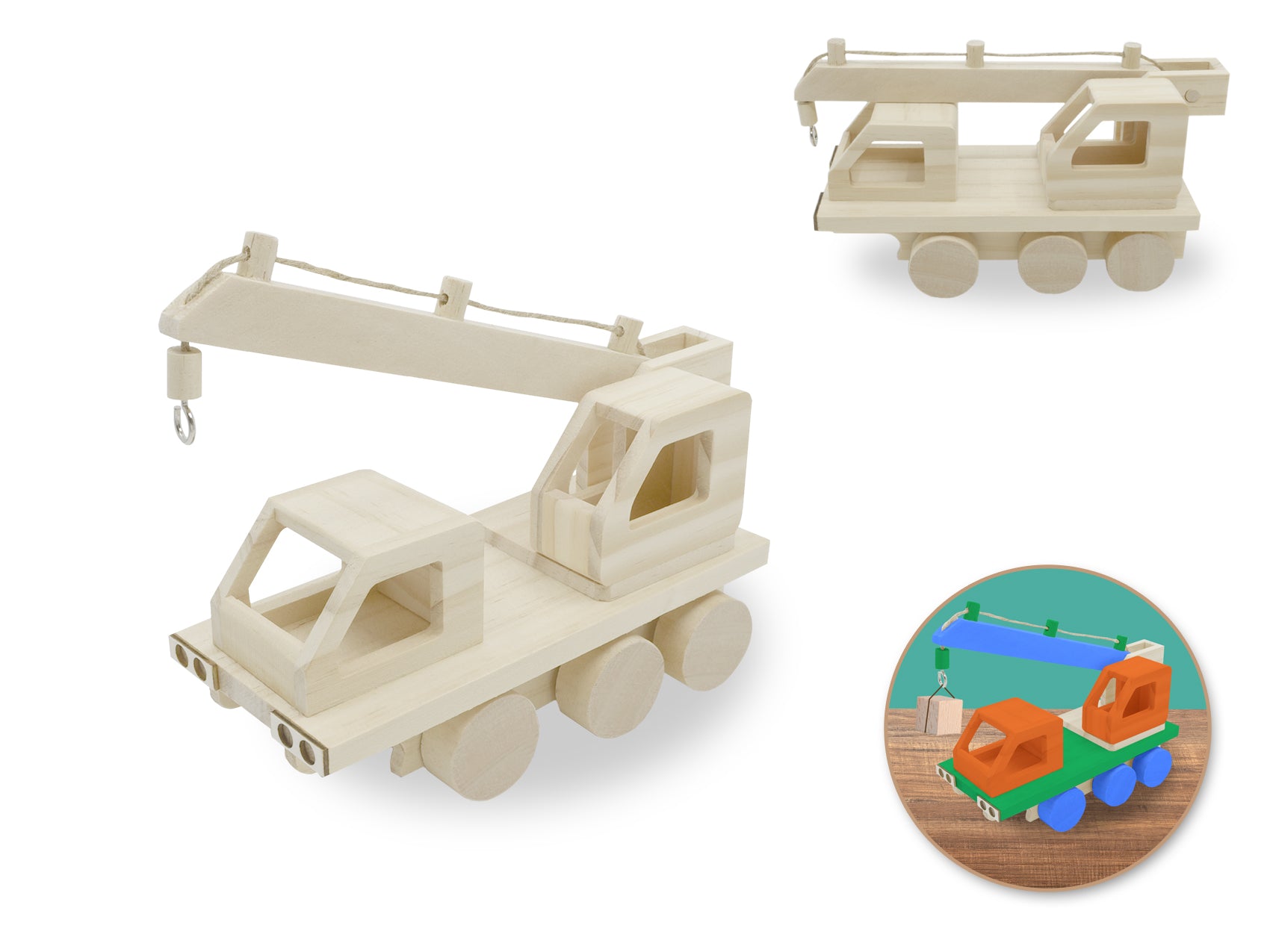 Wooden DIY Crane Toy with Moving Wheels
