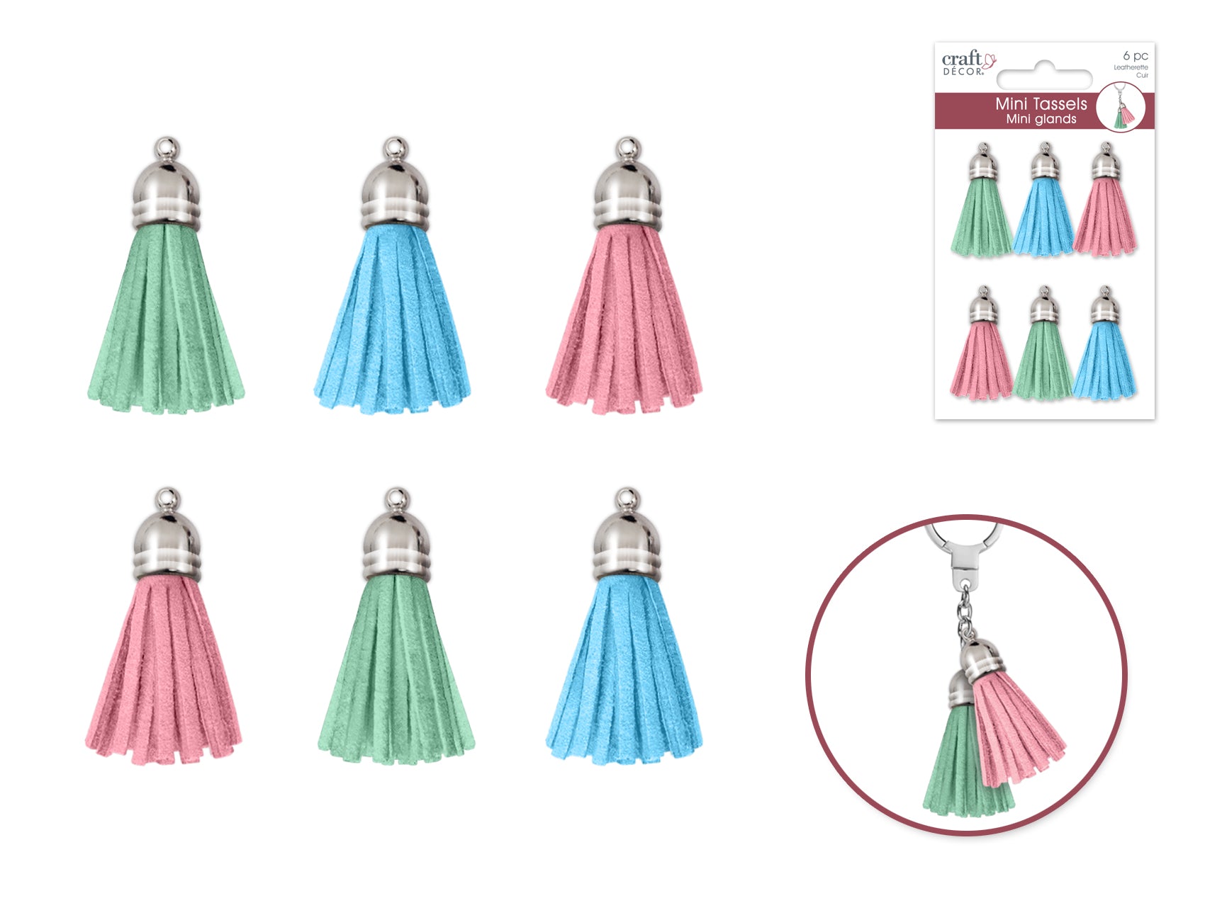Leatherette Tassels, 6-Pack, Pastel Colors