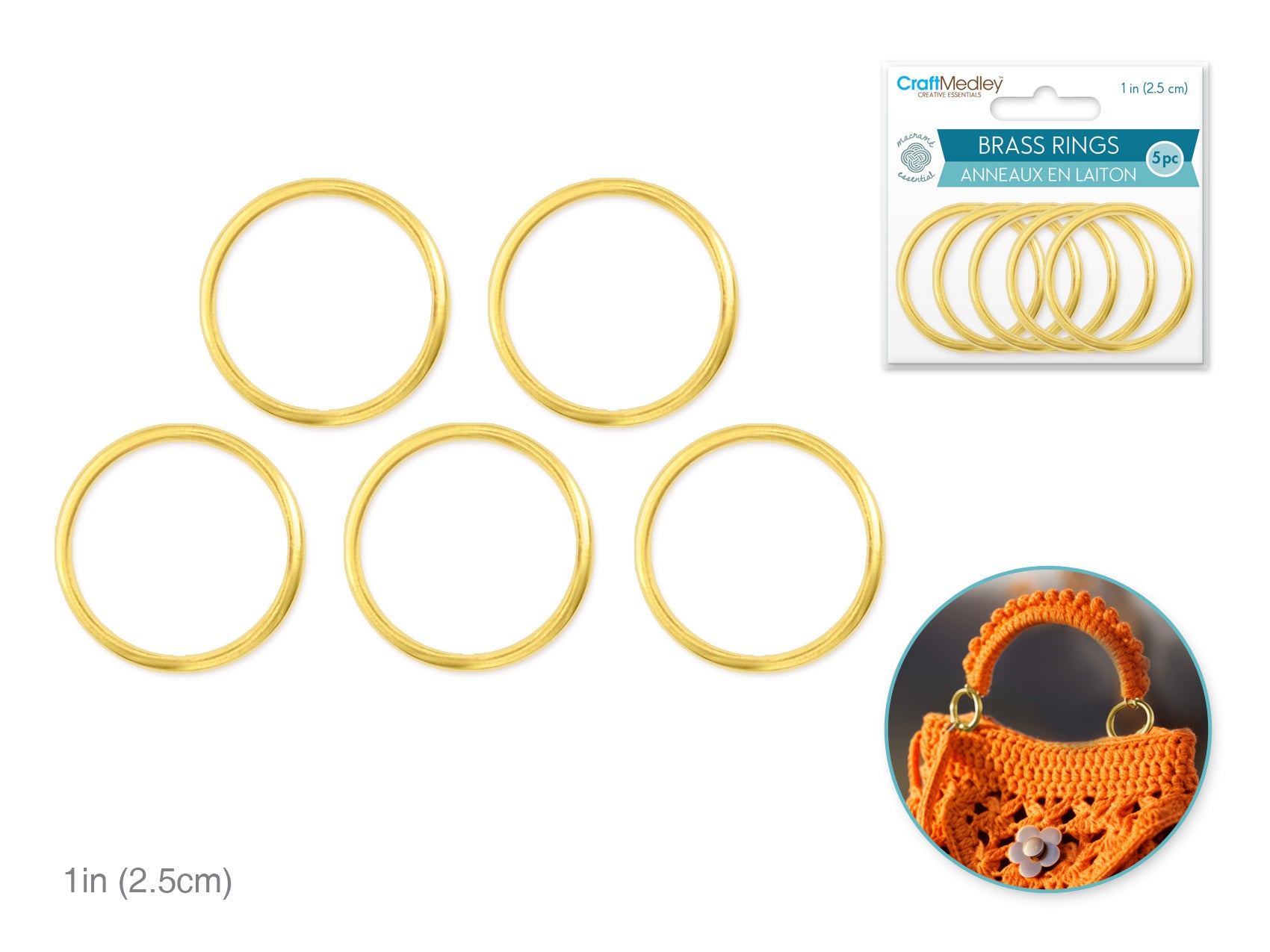 Brass Rings, 1" Round, 5 Pack