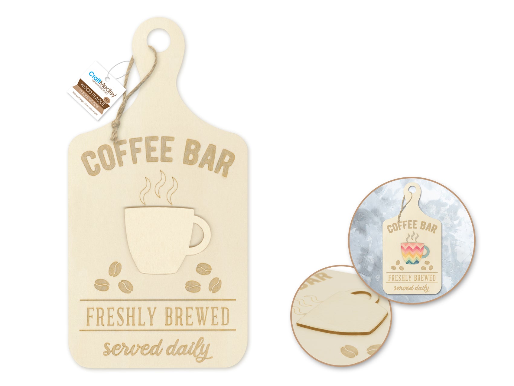 Wooden DIY 3D Coffee Bar Menu Board with Jute Hanger