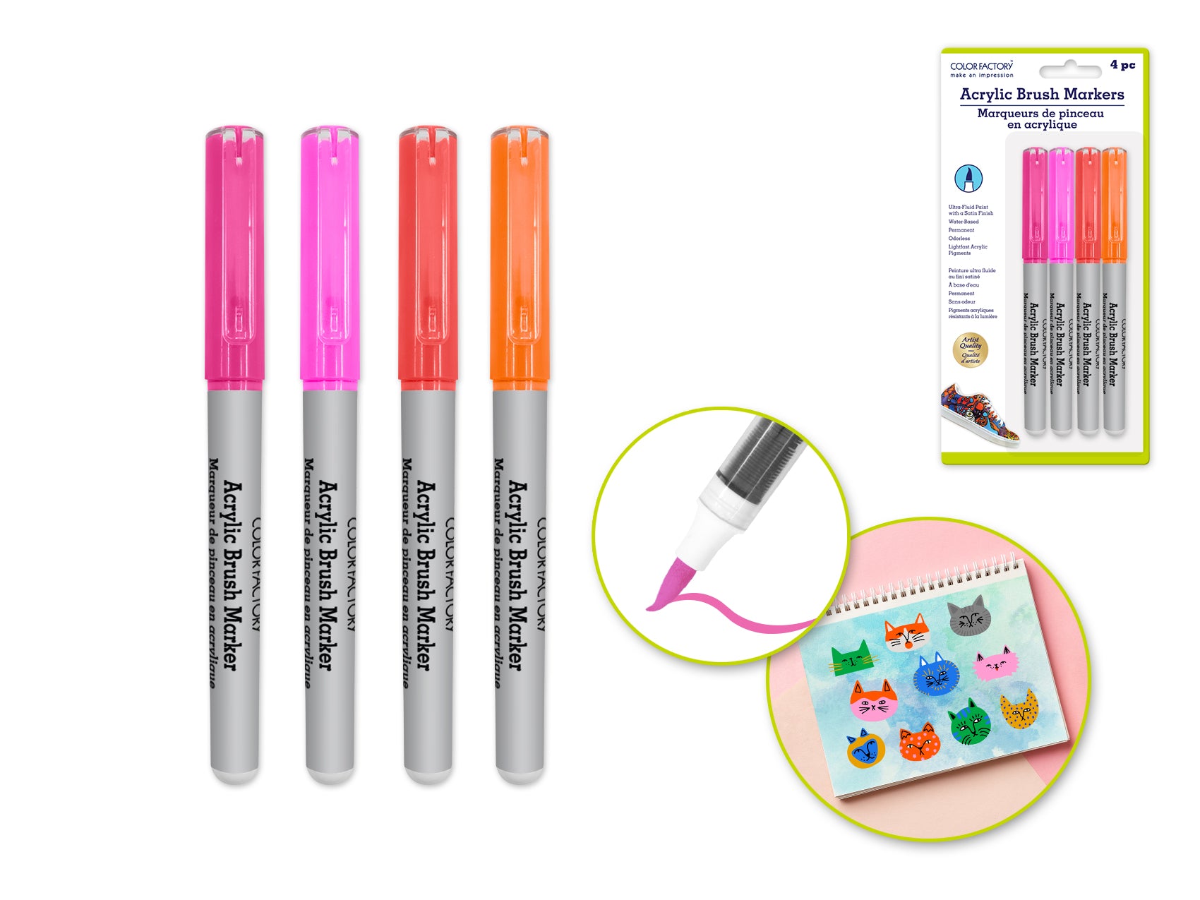 Color Factory 2g Straight Liquid Acrylic Paint Brush Markers, 4 Pack, Blush