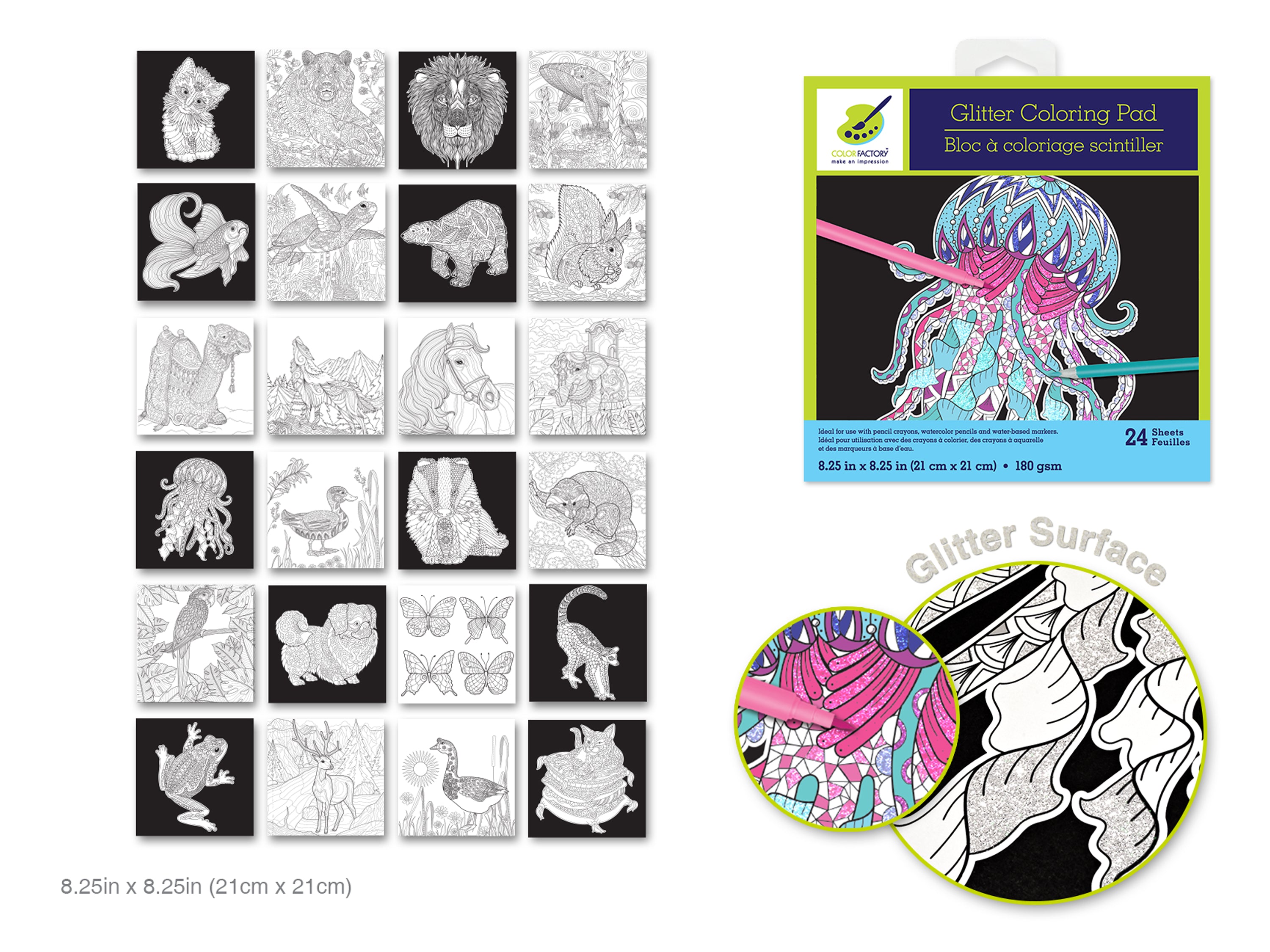 Wild Things Glitter Coloring Pad 8.25" x 8.25" 24 Sheets